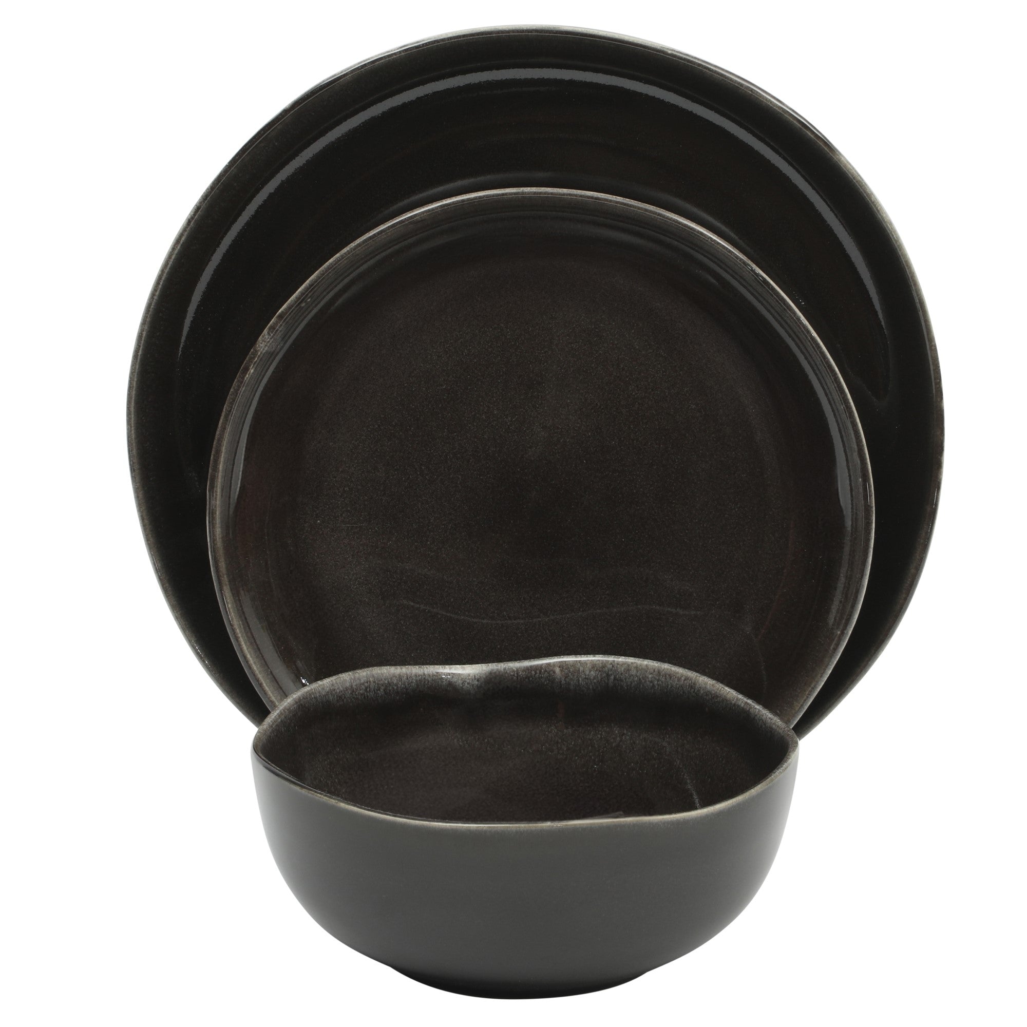 Gibson Soho Lounge Nardini 12 Piece (Service for 4) Plates and Bowls Reactive Glaze Dishes Stoneware Ceramic Dinnerware Set - Black and Blue - Image 2