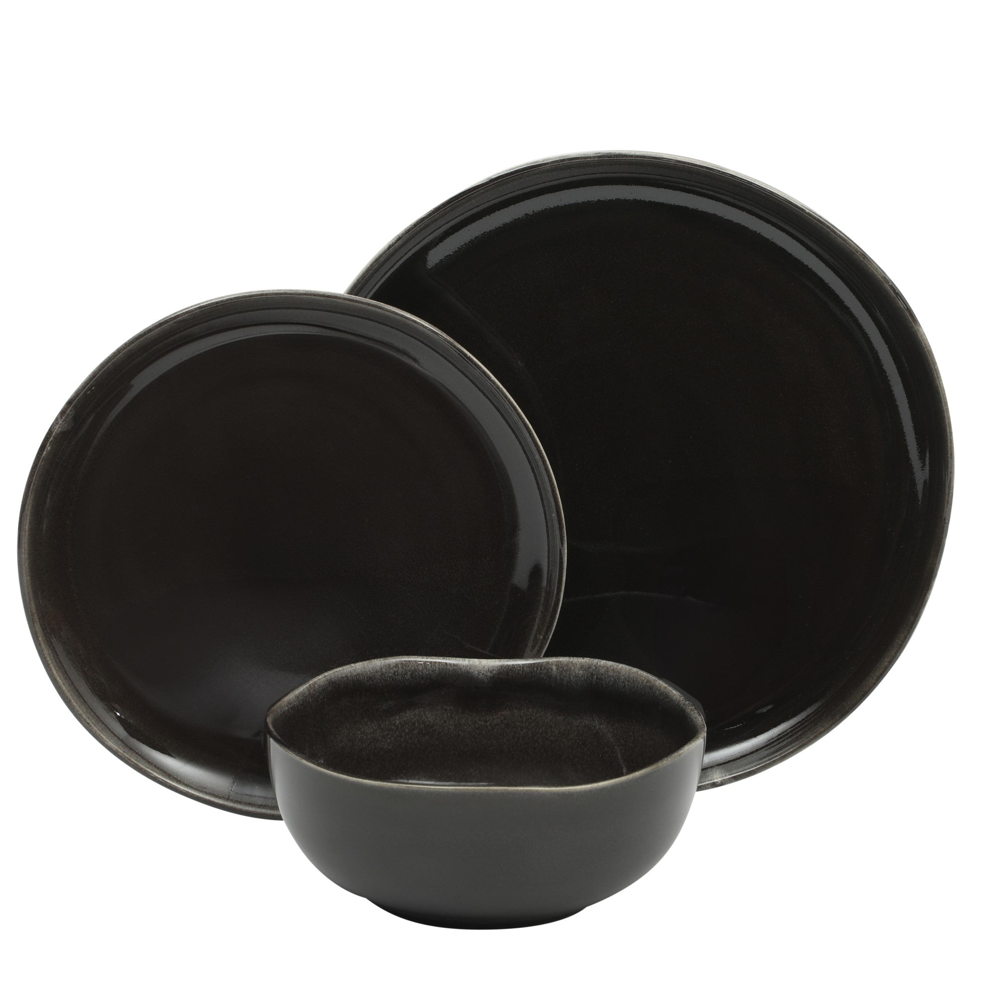 Gibson Soho Lounge Nardini 12 Piece (Service for 4) Plates and Bowls Reactive Glaze Dishes Stoneware Ceramic Dinnerware Set - Black and Blue - Image 3