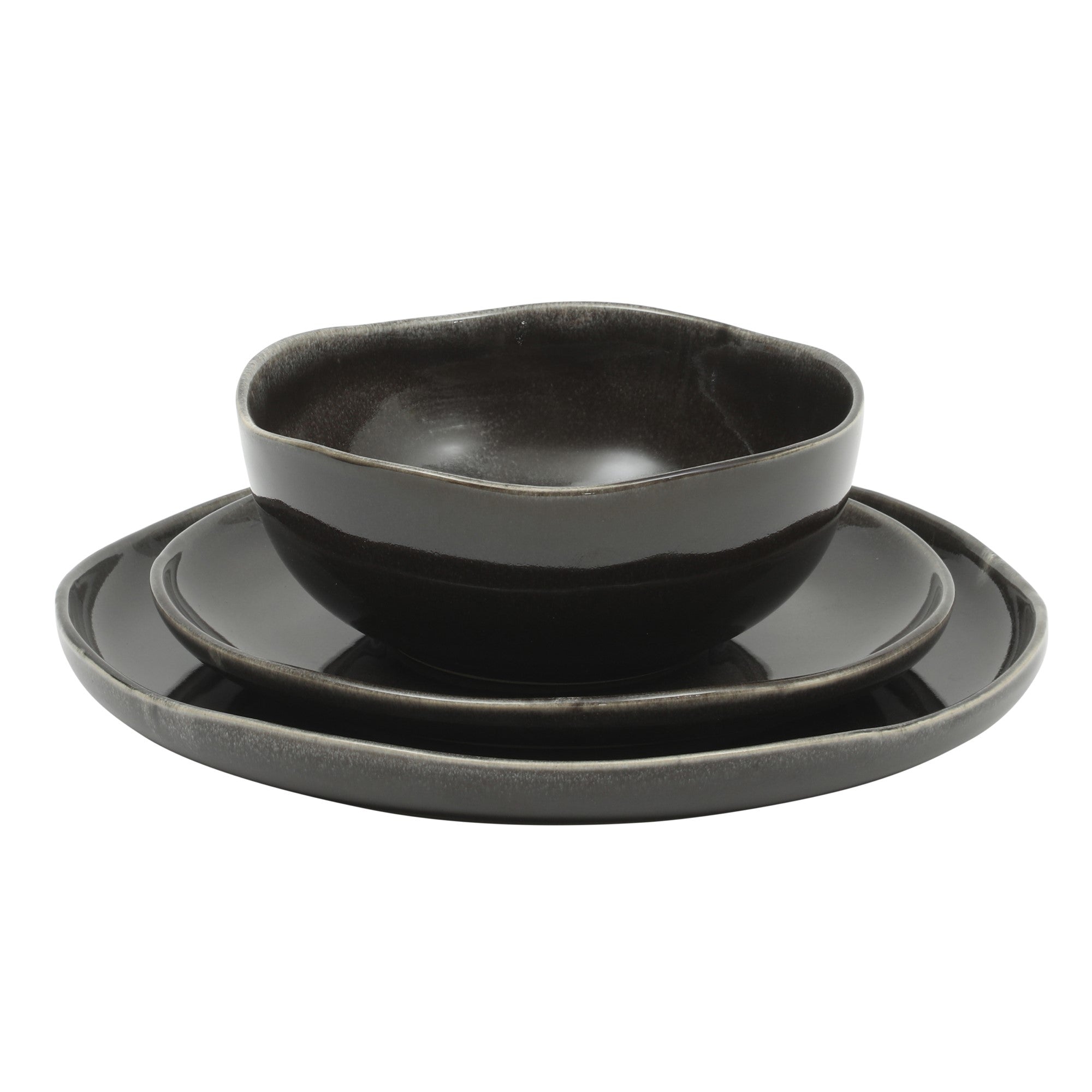 Gibson Soho Lounge Nardini 12 Piece (Service for 4) Plates and Bowls Reactive Glaze Dishes Stoneware Ceramic Dinnerware Set - Black and Blue - Image 8