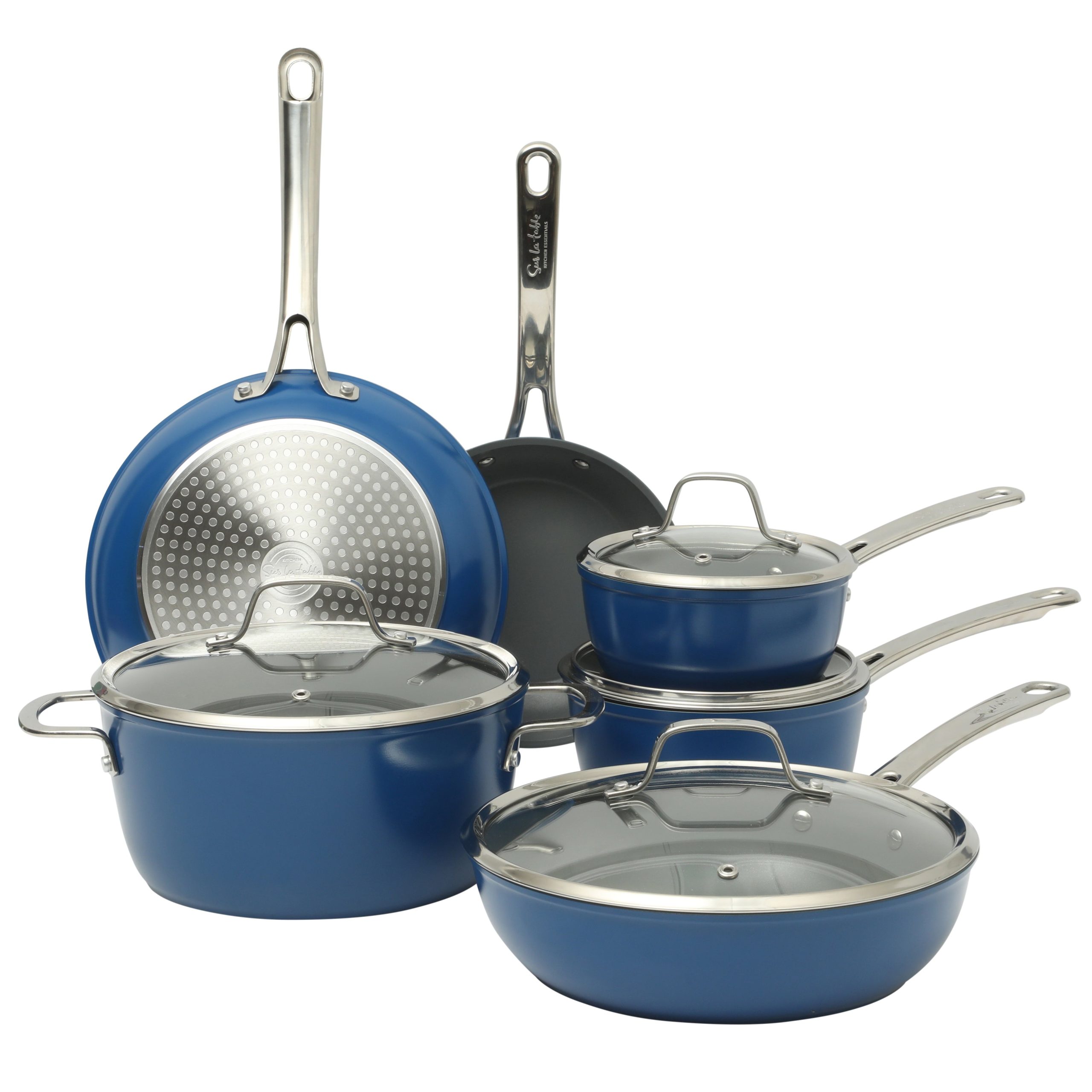 Sur La Table Kitchen Essentials Cool Commune Hard Anodized 10 Piece PFA Free Ceramic Non stick Interior Forged Durable Aluminum Pots and Pans Cookware Set - Image 7