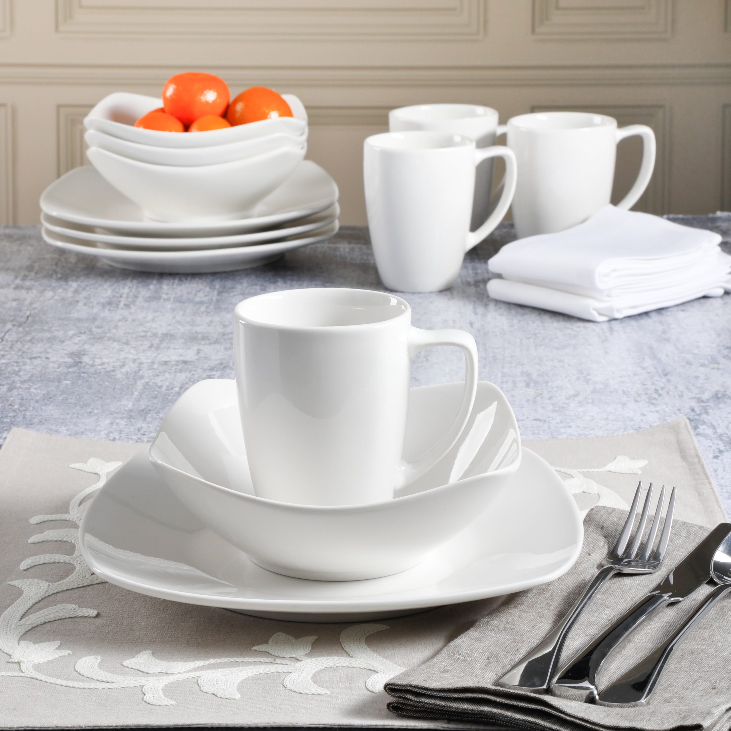 Gibson Home Zen Buffet (Service for 8) 24 Piece Plates and Bowls Porcelain Solid Color Dishes Ceramic Dinnerware Set - White - Image 2
