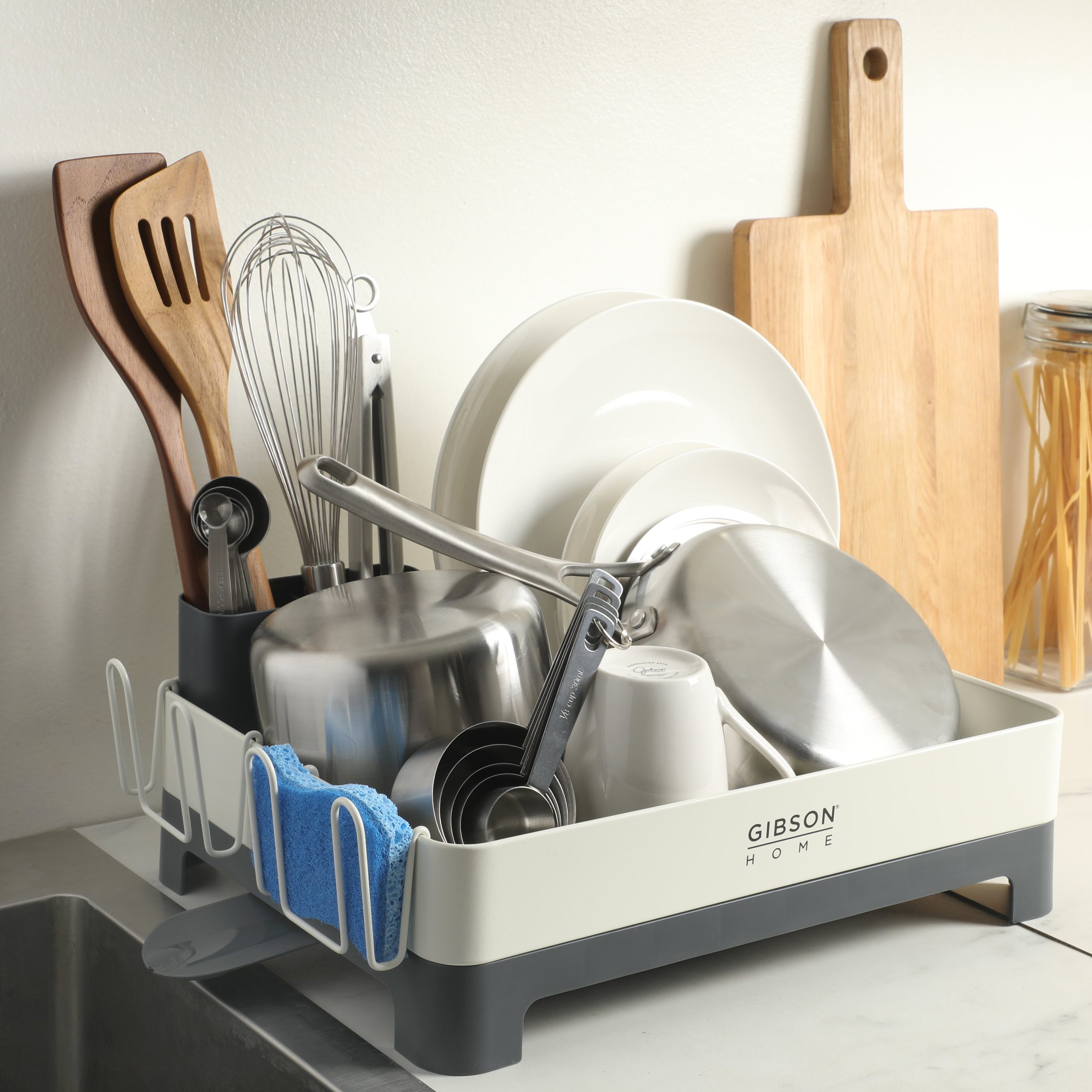 Gibson Home Nestcraft Full Size Rust Resistant Dish Rack with Drain Board and Flatware Caddy - Image 14