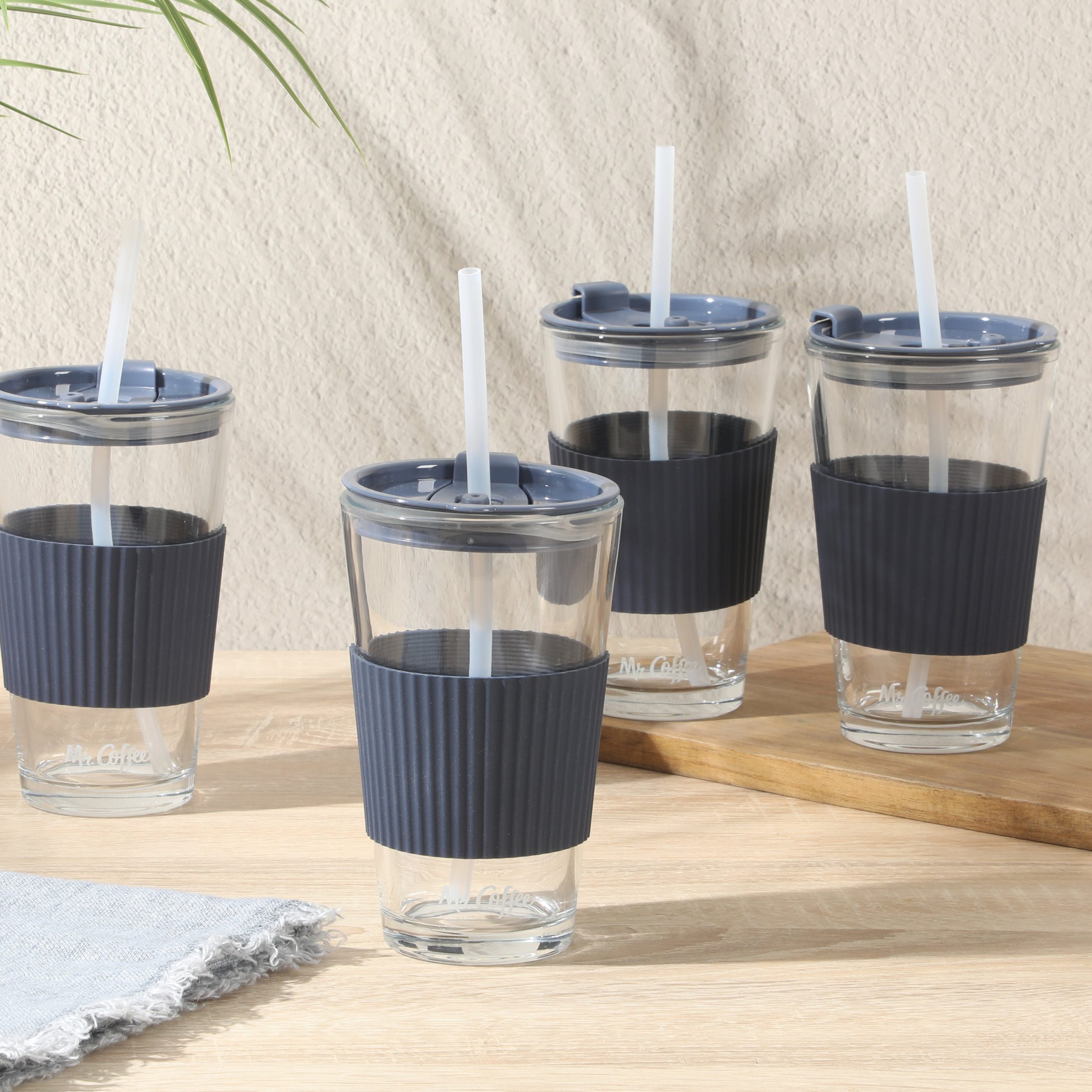 Mr. Coffee Sip Savvy 4-Pack 15oz Glass Tumblers with Lids and Straws – Reusable Iced Coffee Cups – Dishwasher Safe – To-Go Drinkware Water Glasses - Image 13