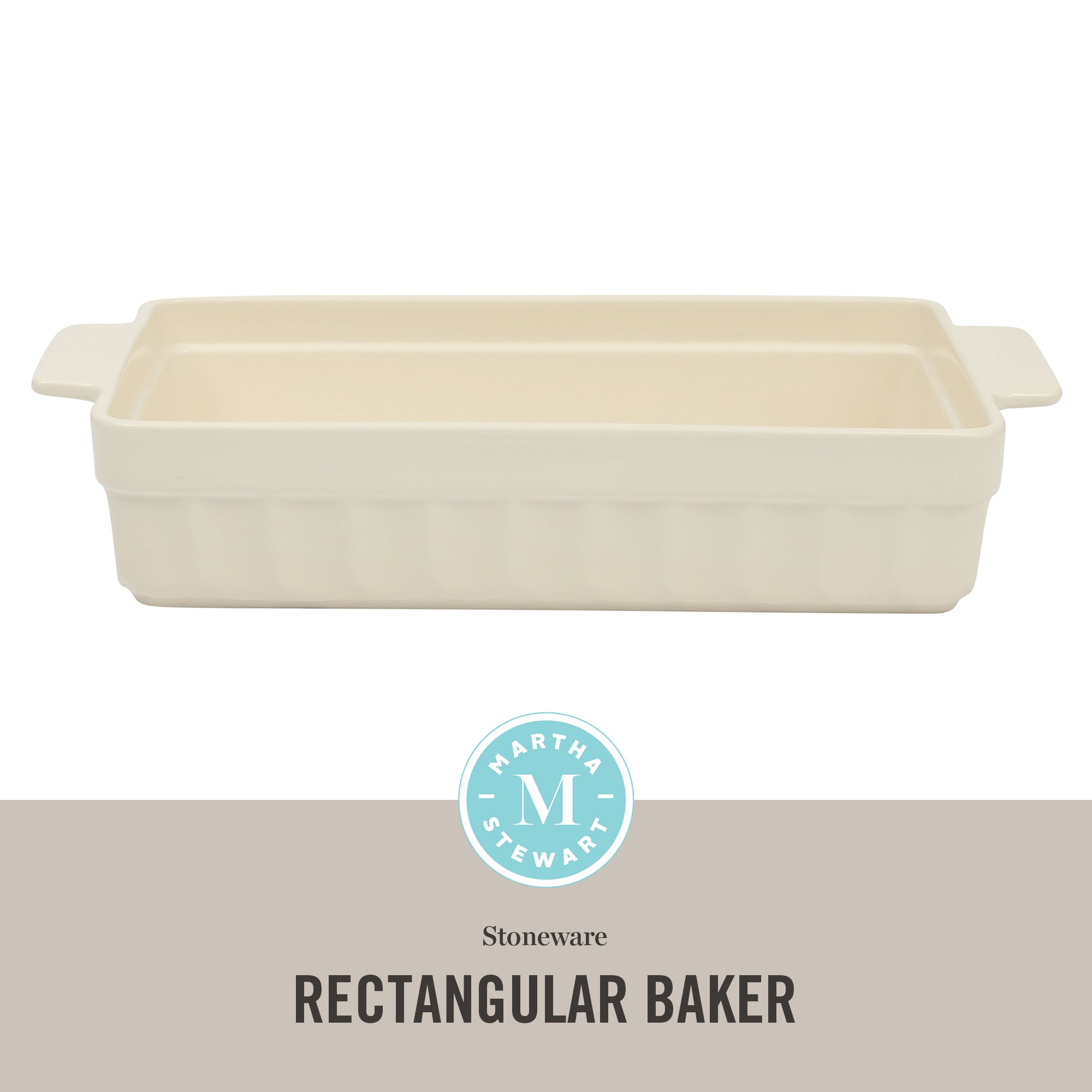 Martha Stewart Broadbrook Ceramic Bakeware, 13x9 Inch Rectangular Baking Dish with Handles, Cream Glazed Stoneware for Casseroles, Lasagna, Roasts & Desserts, Oven & Dishwasher Safe - Image 2