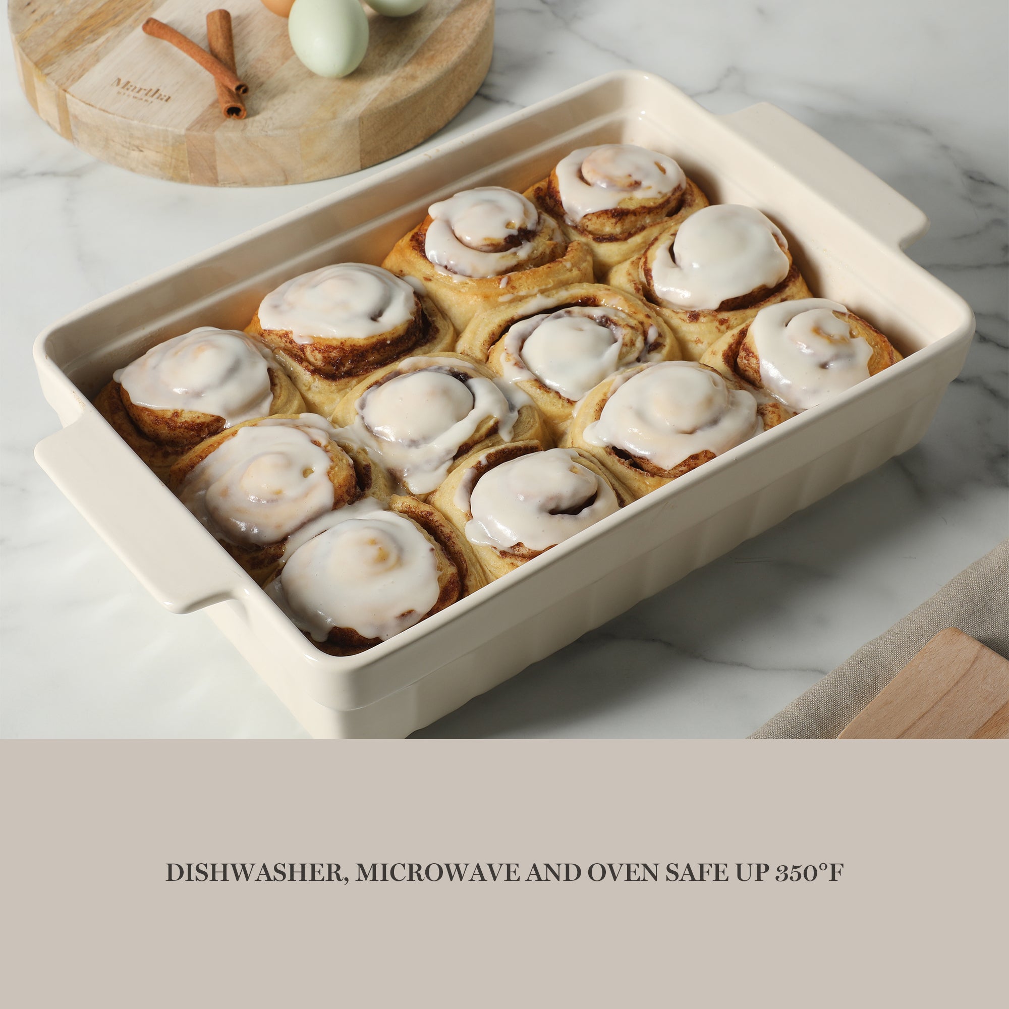 Martha Stewart Broadbrook Ceramic Bakeware, 13x9 Inch Rectangular Baking Dish with Handles, Cream Glazed Stoneware for Casseroles, Lasagna, Roasts & Desserts, Oven & Dishwasher Safe - Image 5