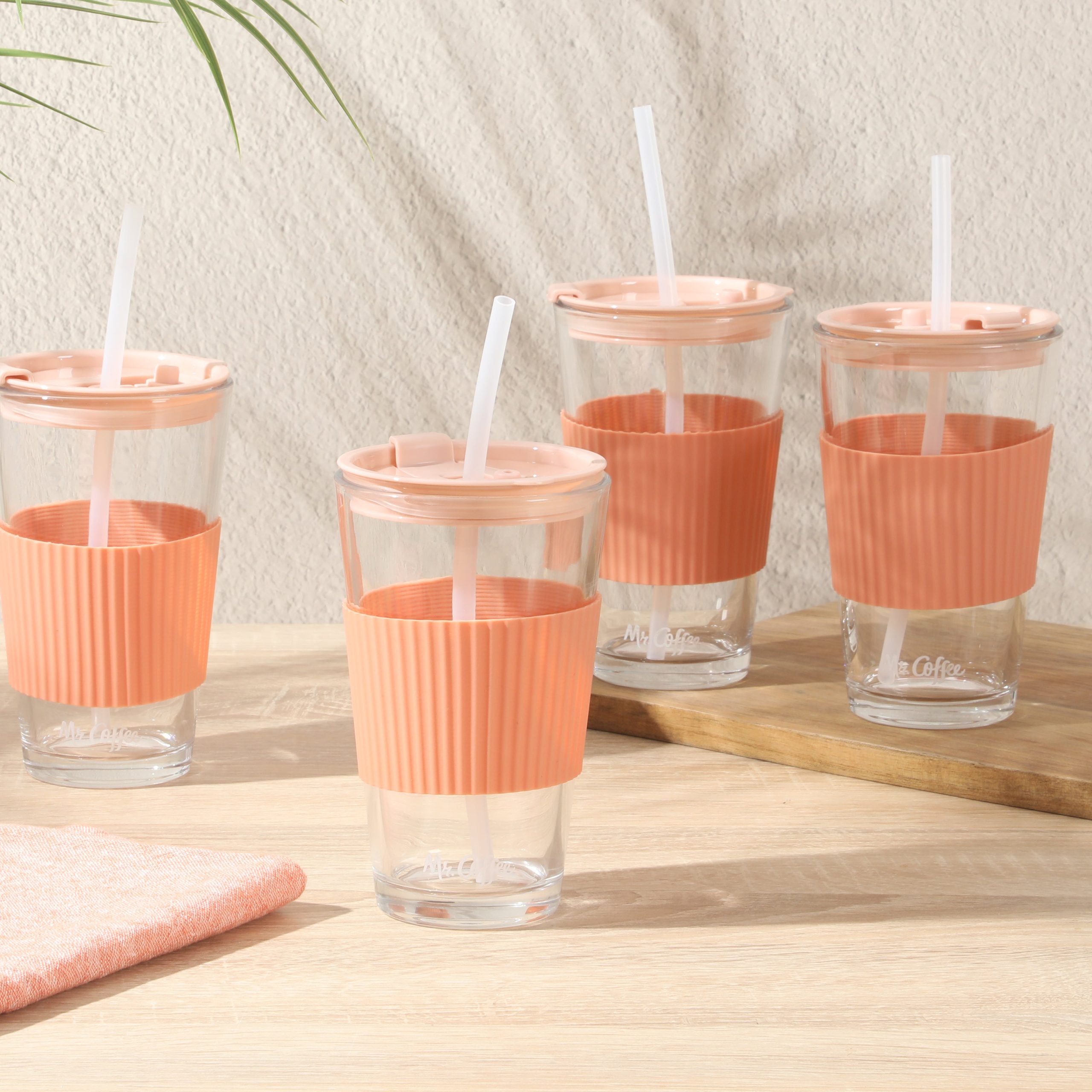 Mr. Coffee Sip Savvy 4-Pack 15oz Glass Tumblers with Lids and Straws – Reusable Iced Coffee Cups – Dishwasher Safe – To-Go Drinkware Water Glasses - Image 8