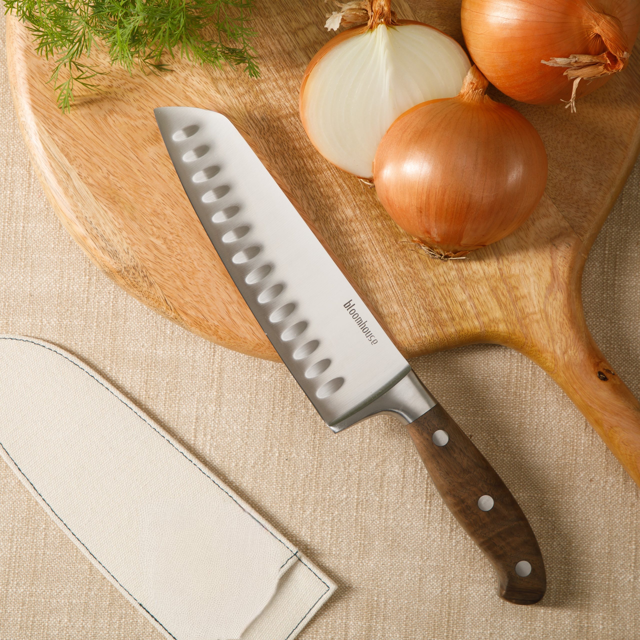 Bloomhouse 7 Inch German Steel Santoku Knife W/ Walnut Wood Forged Handle - Image 2