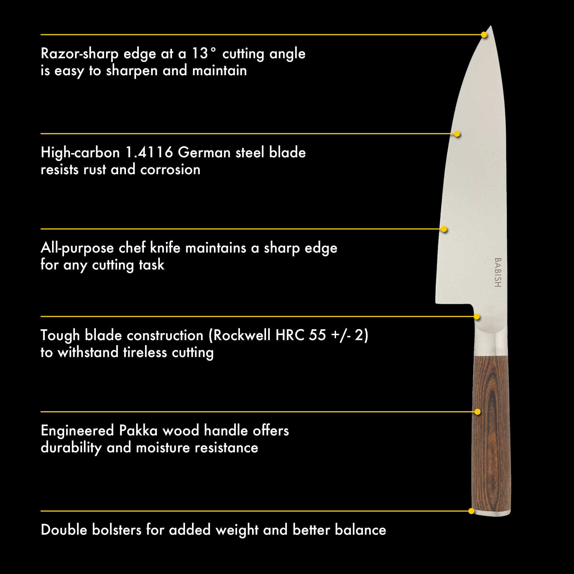 Babish 8-Inch Chef Knife – High-Carbon 1.4116 German Steel Kitchen Knife with Pakka Wood Handle, Full-Tang Razor Sharp Chef’s Blade for Chopping, Slicing, Dicing & Everyday Prep - Image 10
