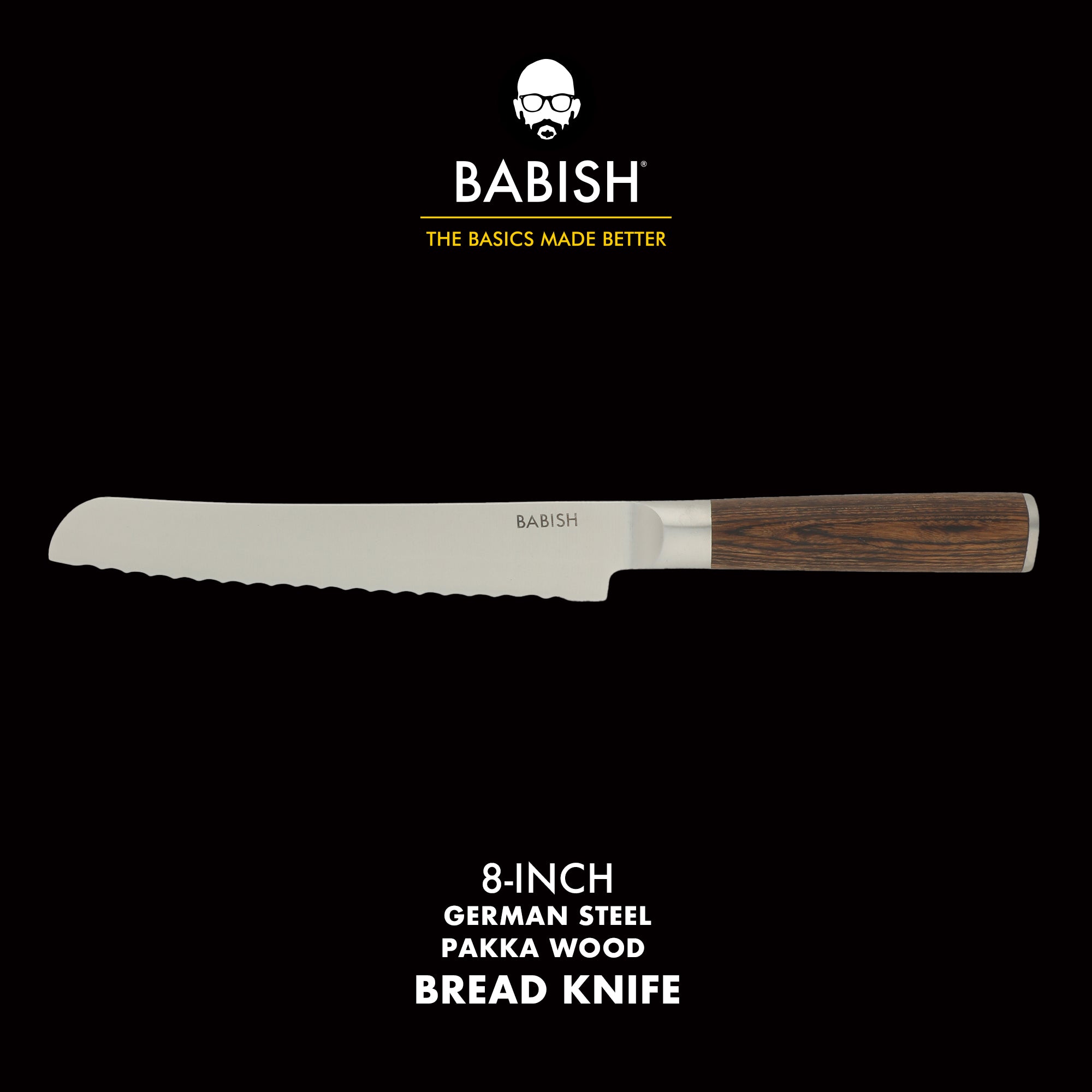 Babish 8-Inch Bread Knife – High-Carbon 1.4116 German Steel Serrated Knife with Pakka Wood Handle, Full-Tang Razor Sharp Kitchen Knife for Slicing Bread, Crusting & Artisan Loaves - Image 2