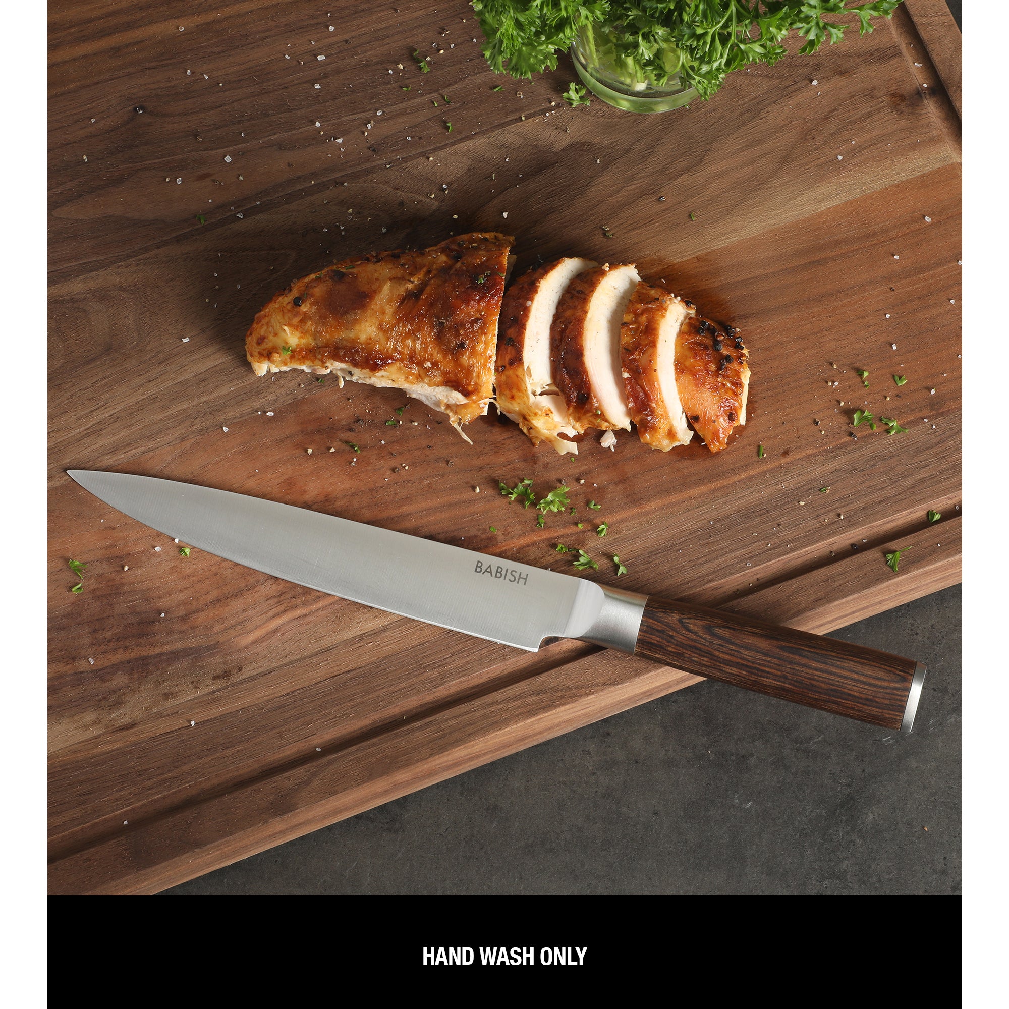 Babish 8-Inch Carving Knife – High-Carbon 1.4116 German Steel Slicing Knife with Dark Pakka Wood Handle, Full-Tang Razor Sharp Blade for Carving Meat, Turkey, Roast & BBQ - Image 4