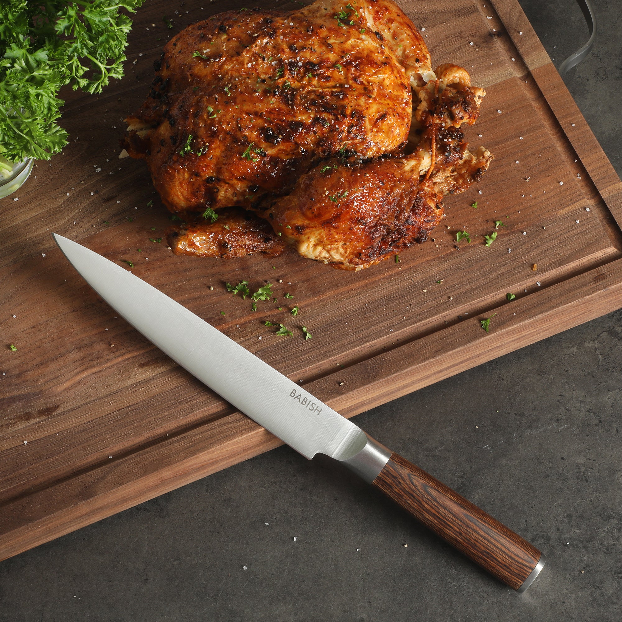 Babish 8-Inch Carving Knife – High-Carbon 1.4116 German Steel Slicing Knife with Dark Pakka Wood Handle, Full-Tang Razor Sharp Blade for Carving Meat, Turkey, Roast & BBQ - Image 5