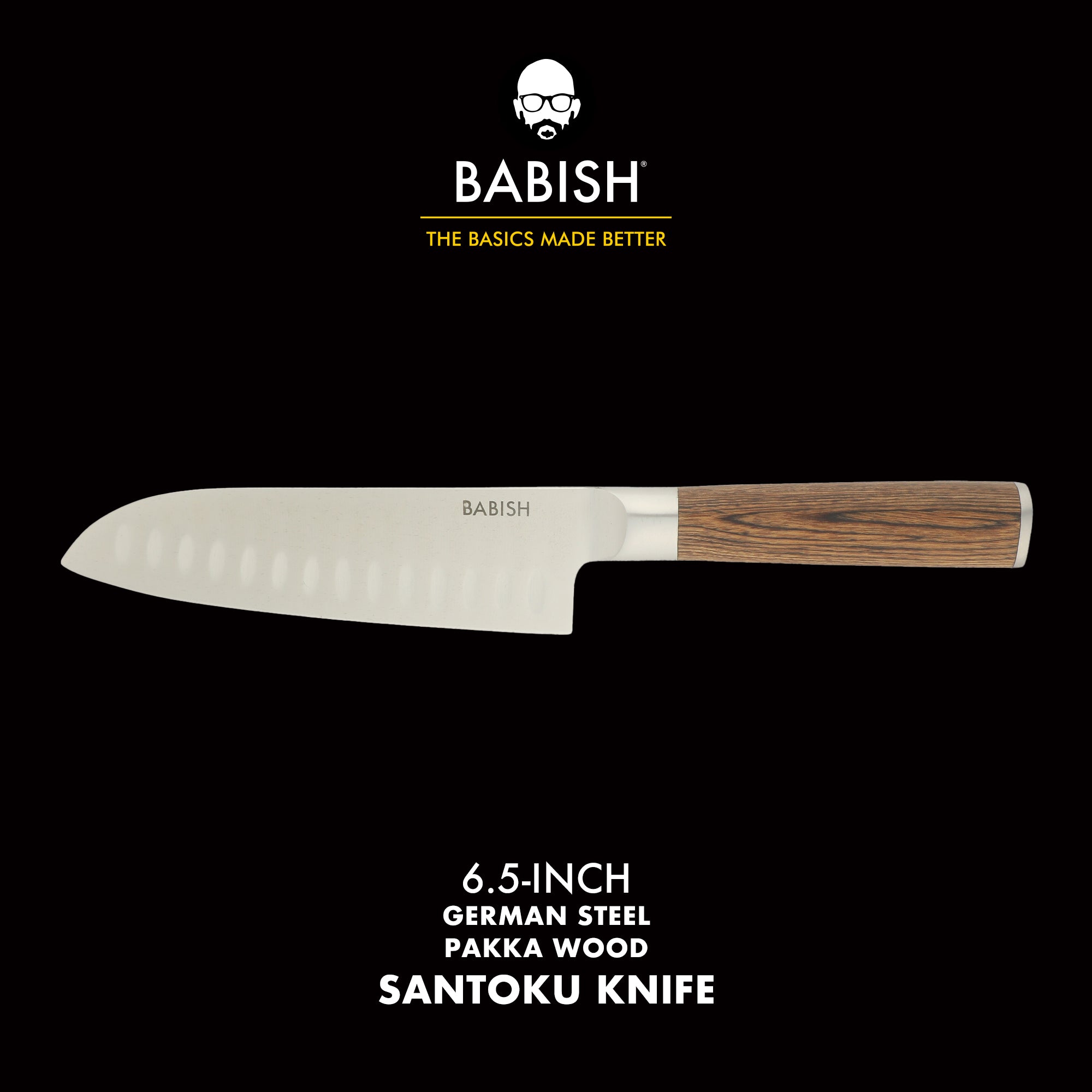 Babish 6.5-Inch Santoku Knife – High-Carbon 1.4116 German Steel Kitchen Knife with Pakka Wood Handle, Full-Tang Razor Sharp Blade for Chopping, Slicing, Dicing & Precision Prep - Image 2