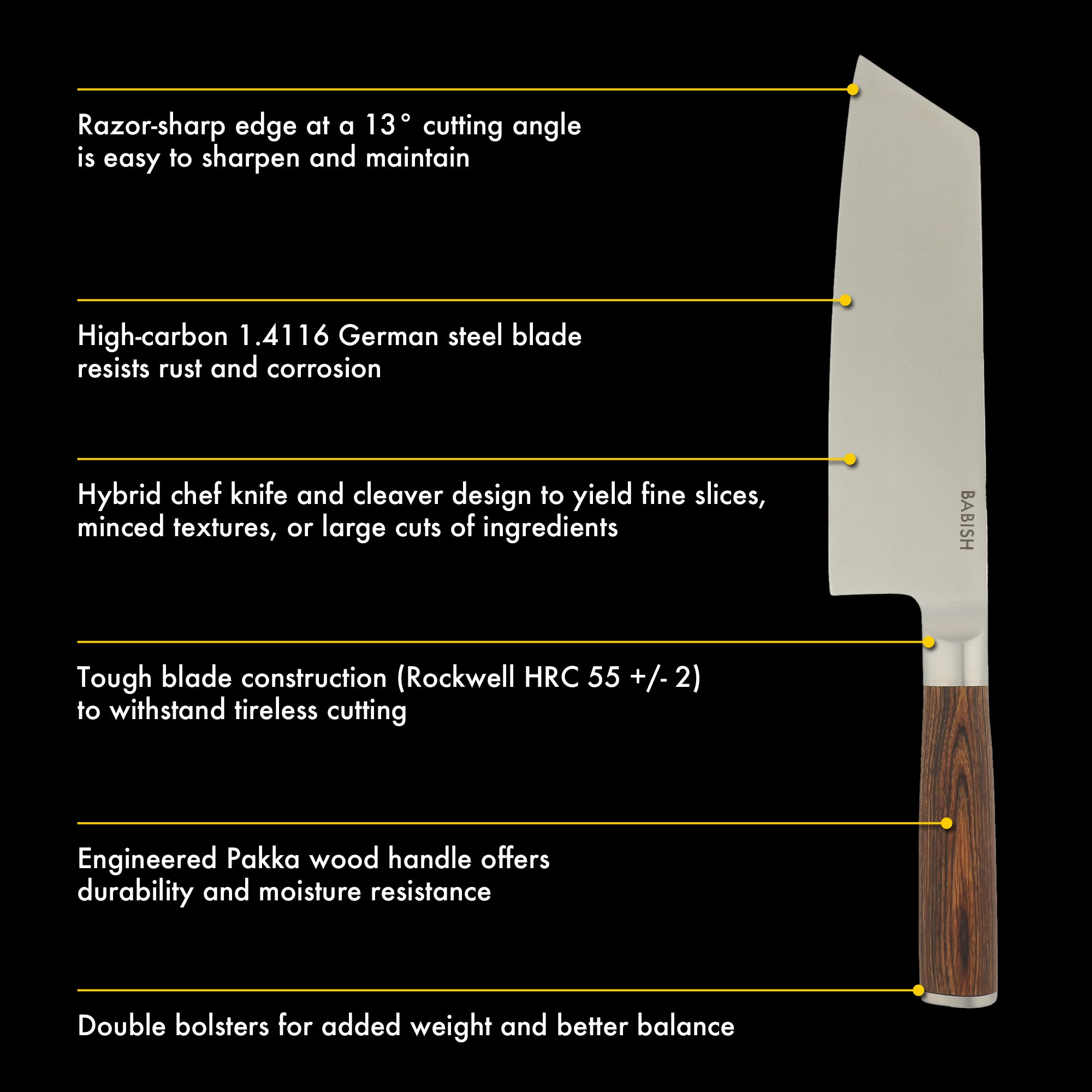 Babish 7.5-Inch Clef Knife – High-Carbon 1.4116 German Steel Kitchen Knife with Pakka Wood Handle, Chef & Cleaver Hybrid for Chopping, Slicing & Prep, Full-Tang, Razor Sharp, Ergonomic Design - Image 10