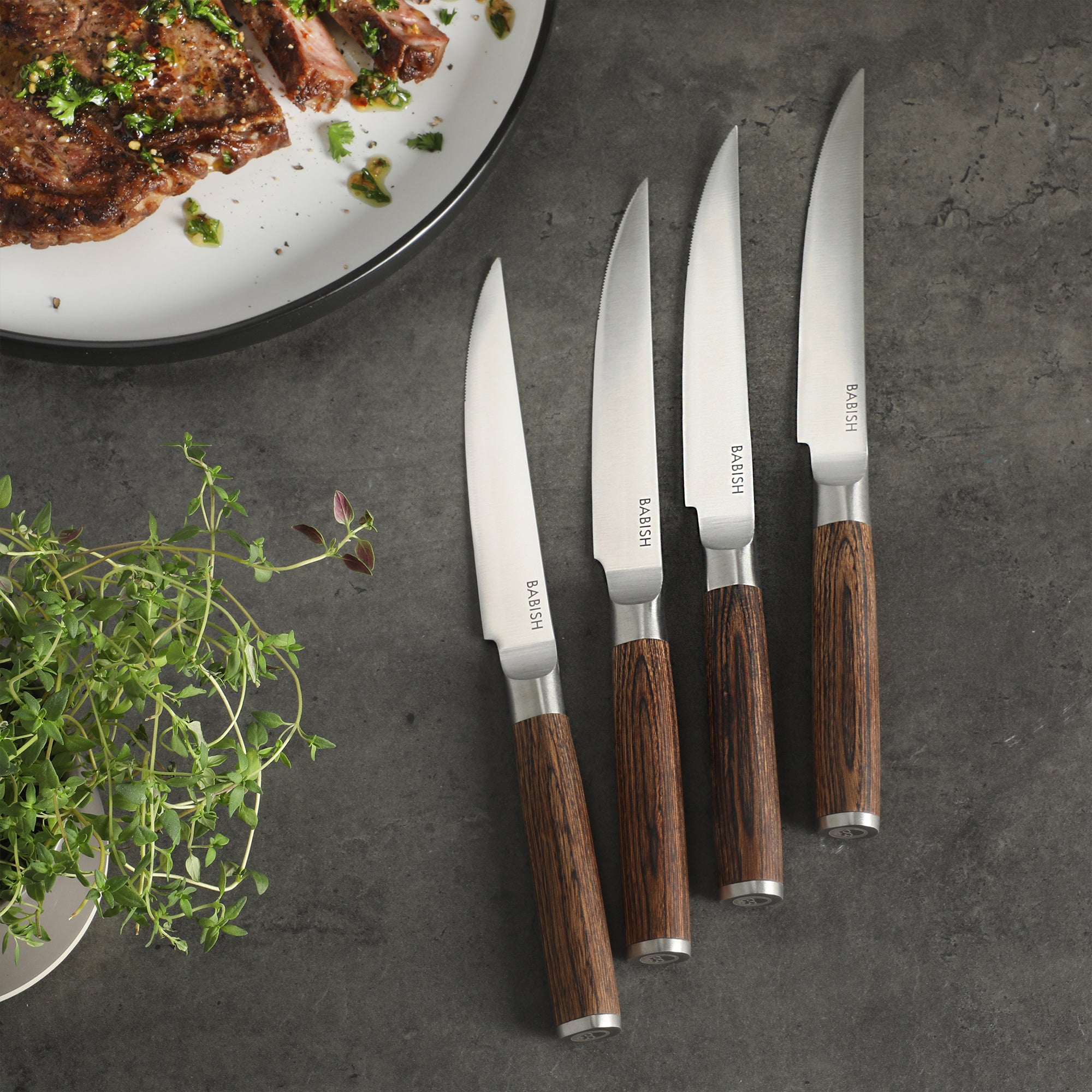 Babish 4-Piece 1.4116 German Stainless Steel Steak Knife Set with Pakka Wood Handles – Full-Tang Steak Knives for Dining, Entertaining & Everyday Table Use - Image 6