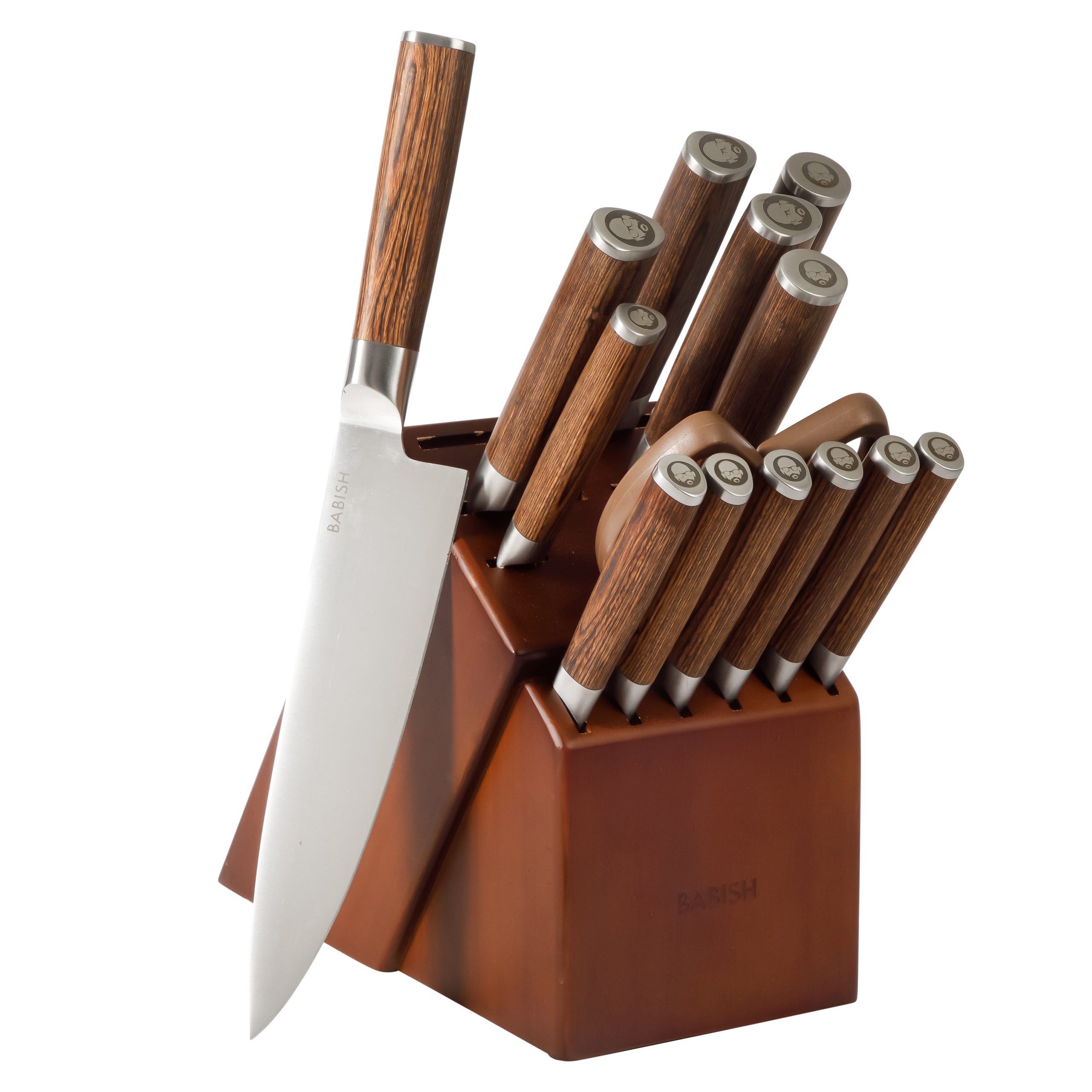 Babish High-Carbon 1.4116 German Steel 15 Piece Full Tang Forged Cutlery Kitchen Knife Block Set - Light/Dark Pakka Wood Handle - Image 9