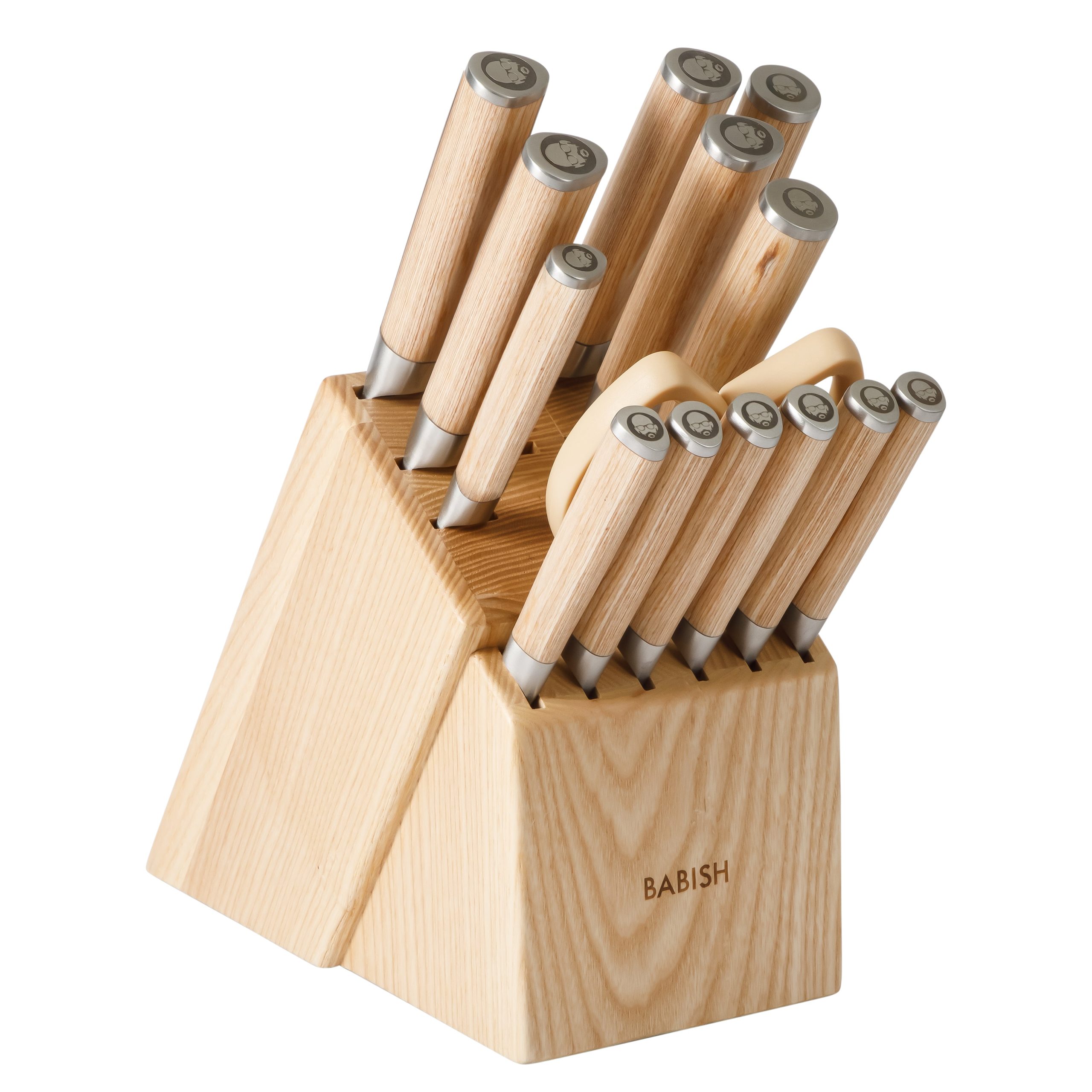 Babish High-Carbon 1.4116 German Steel 15 Piece Full Tang Forged Cutlery Kitchen Knife Block Set - Light/Dark Pakka Wood Handle - Image 6