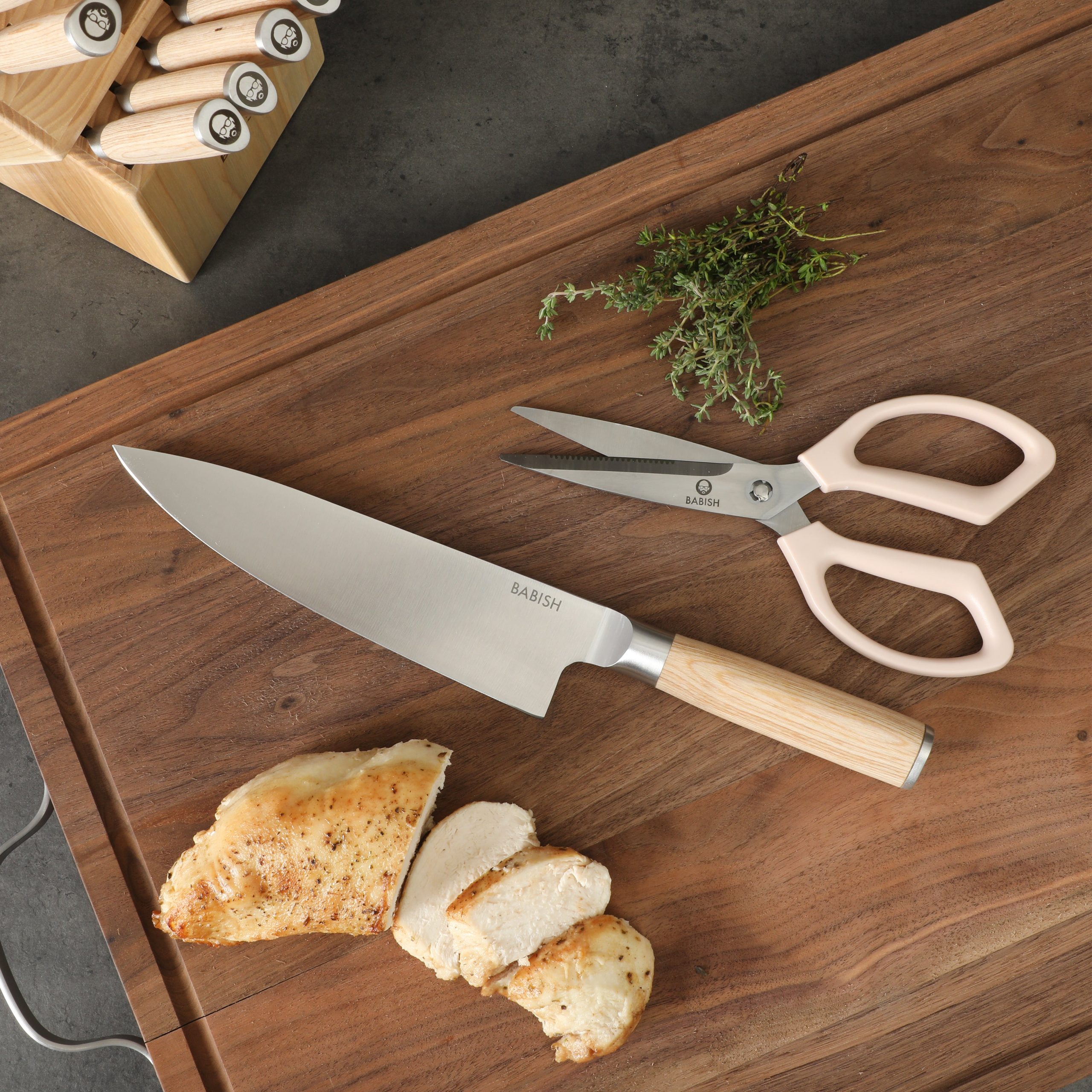 Babish High-Carbon 1.4116 German Steel 15 Piece Full Tang Forged Cutlery Kitchen Knife Block Set - Light/Dark Pakka Wood Handle - Image 3