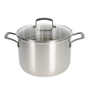 Babish 8 Quart Tri-Ply Stainless Steel Stock Pot with Glass Lid & Black Handles – Dutch Oven, Oven Safe, Dishwasher Safe