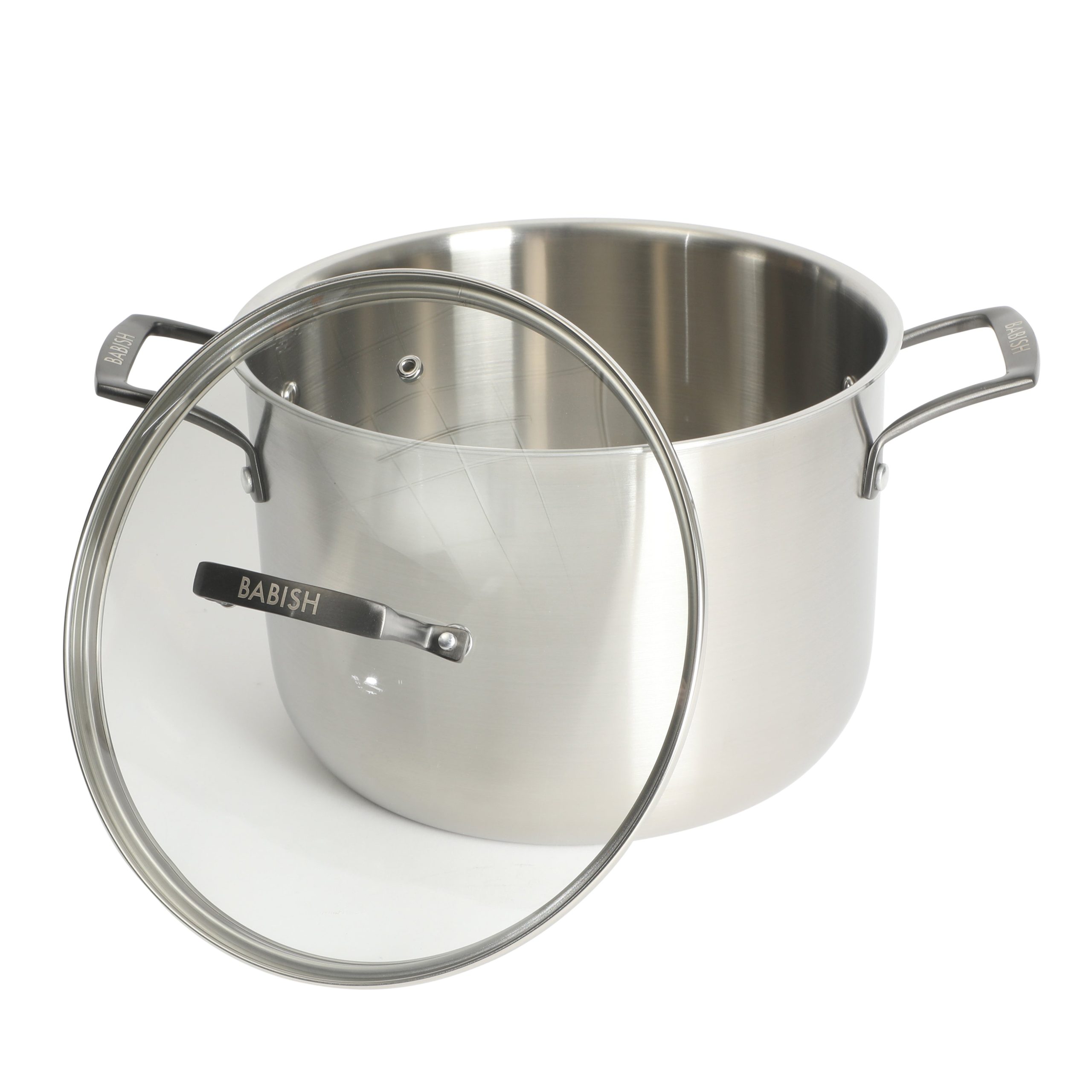Babish 8 Quart Tri-Ply Stainless Steel Stock Pot with Glass Lid & Black Handles – Dutch Oven, Oven Safe, Dishwasher Safe - Image 4