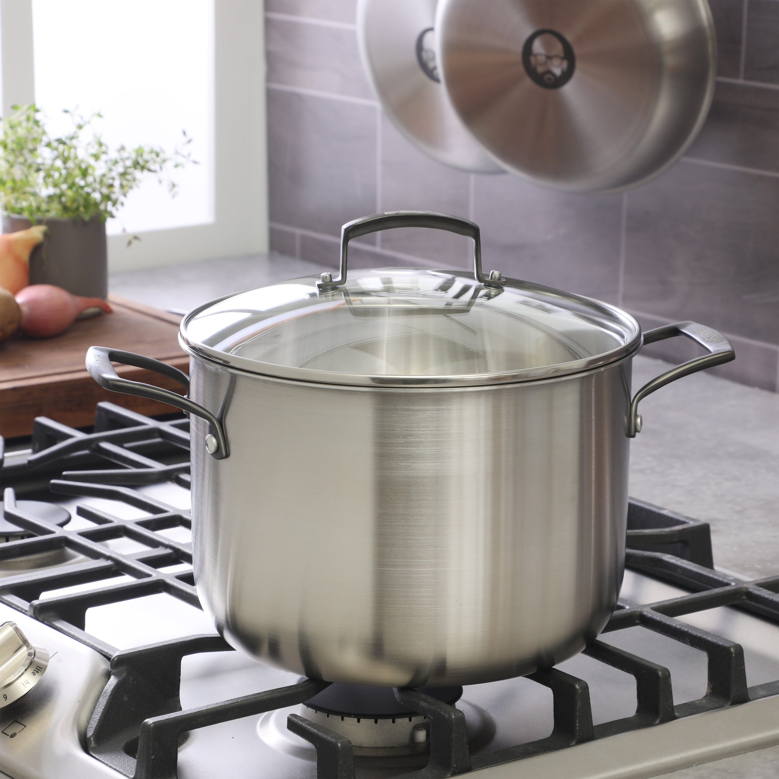 Babish 8 Quart Tri-Ply Stainless Steel Stock Pot with Glass Lid & Black Handles – Dutch Oven, Oven Safe, Dishwasher Safe - Image 2