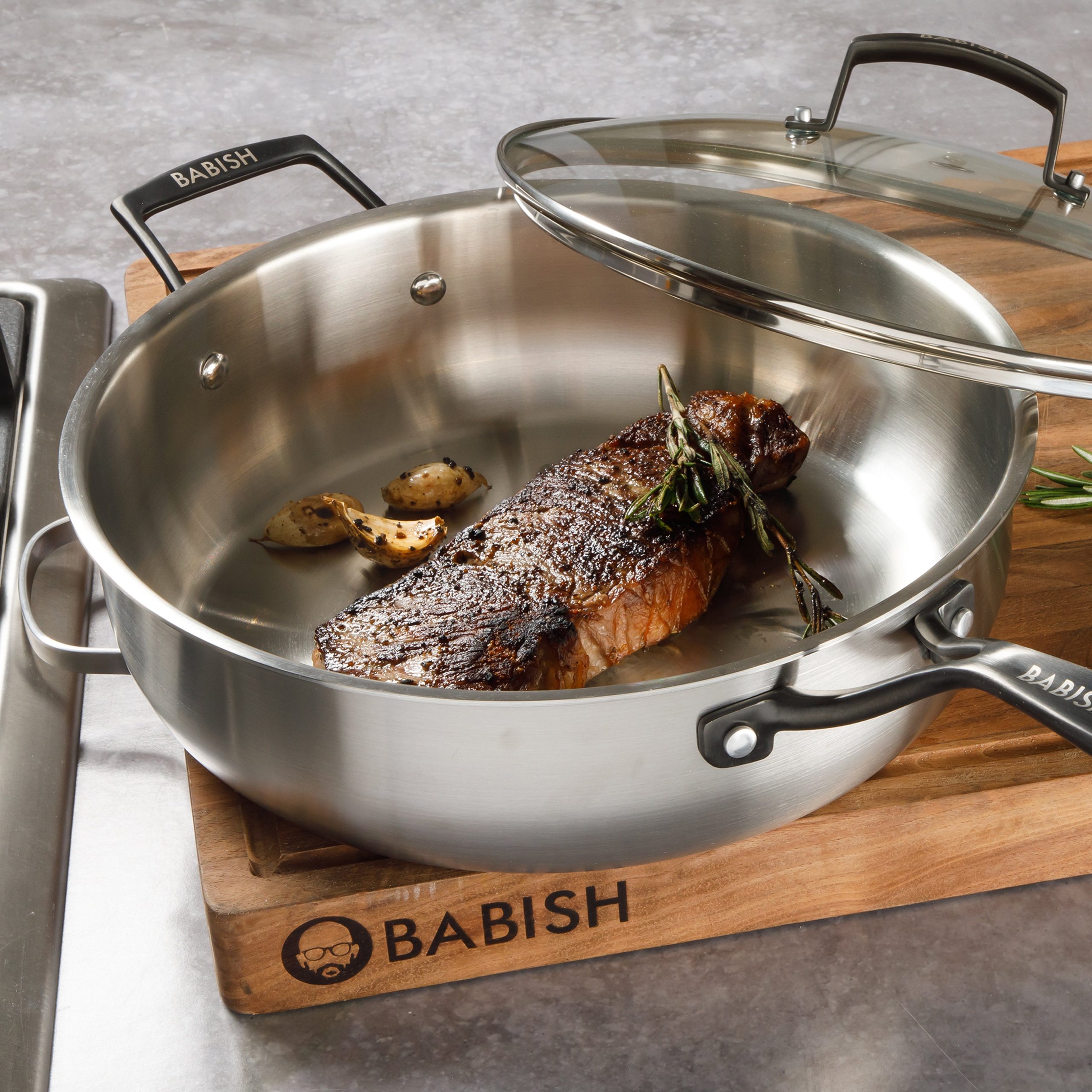 Babish 5-Qt Stainless Steel Sauté Pan with Lid – Heavy Duty Nonstick-Ready, Oven & Induction Safe, Everyday Kitchen Cookware - Image 2