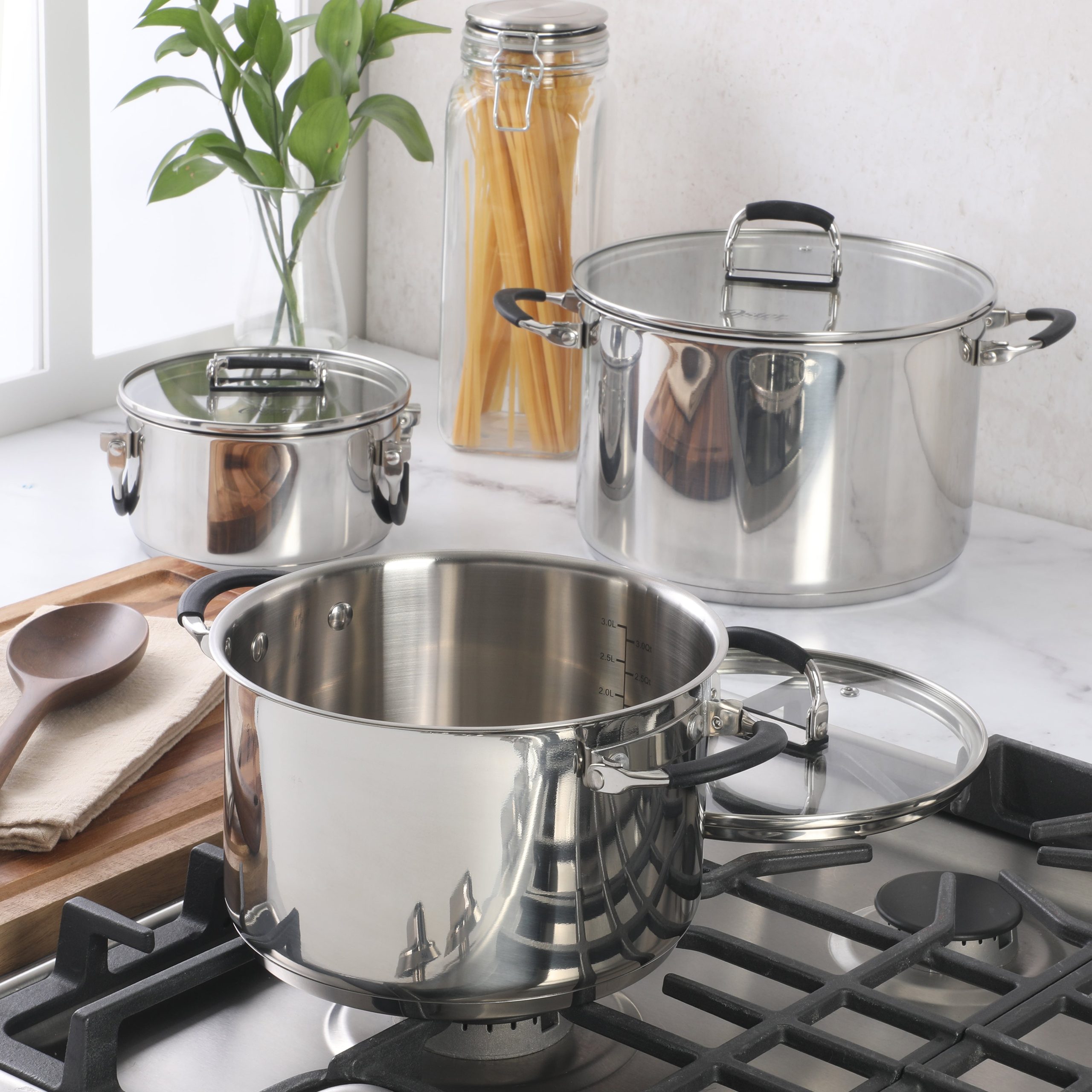 Oster Platinum Silverbolt 6 Piece Stackable Space-Saving Dutch Oven Sauce Pan Cookware Set - Image 2