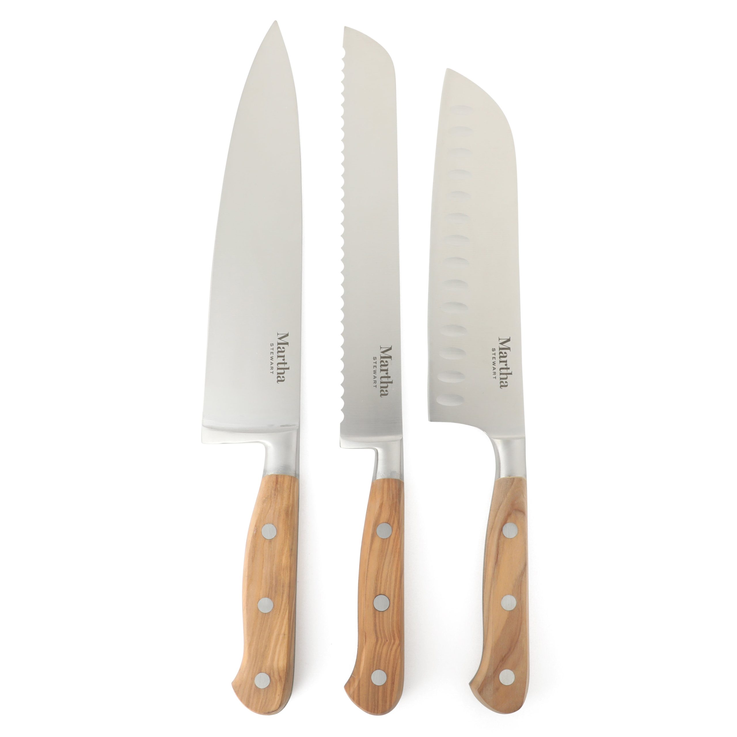 Martha Stewart 15 Piece Austenwood German Stainless Steel Cutlery Kitchen Knife Block Set W/ Italian Olive Wood Forged Handle & Wood Block - Image 5