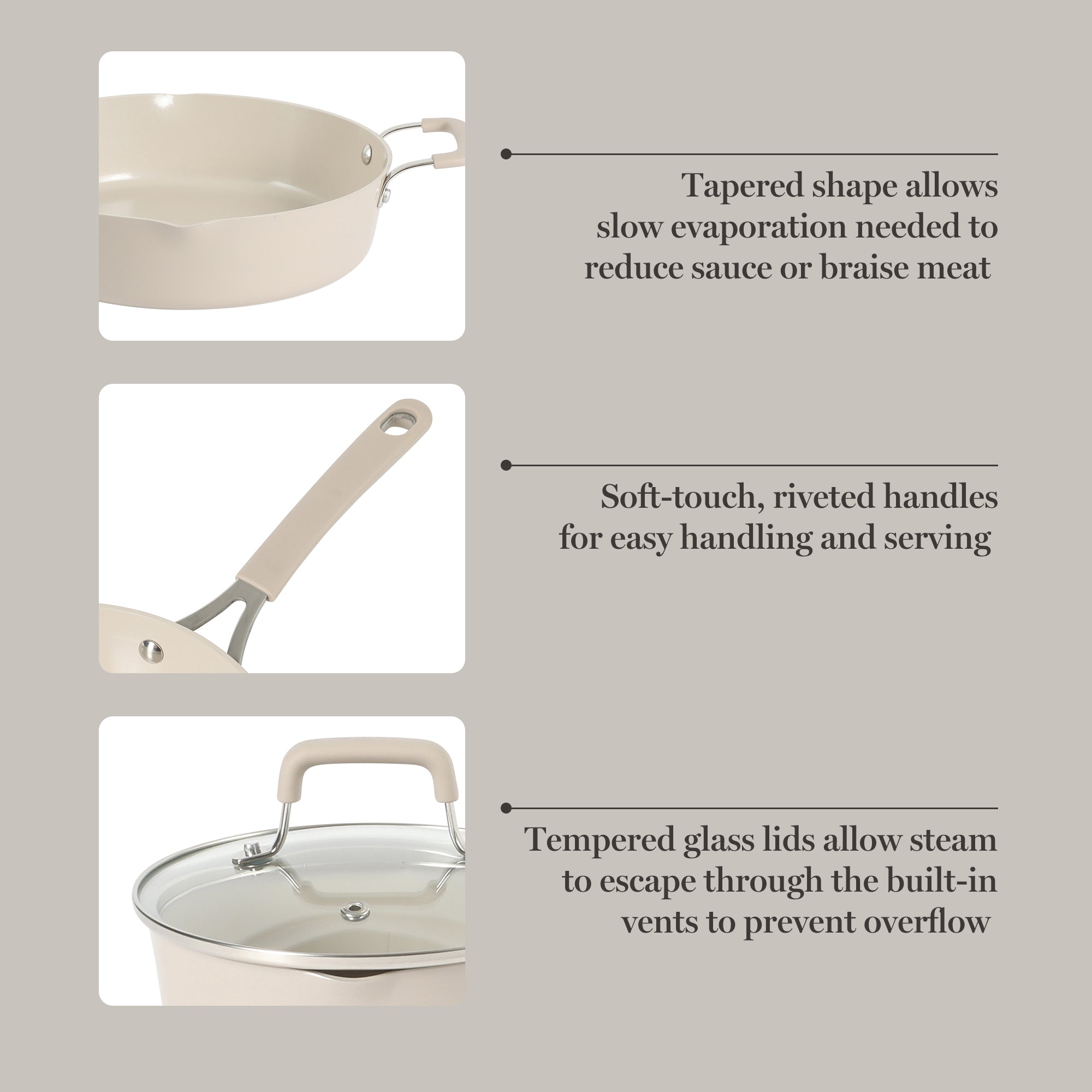 Martha Stewart Heathland Premium Nonstick PFA Free Ceramic Interior 10-Piece Tapered Aluminum Cookware Set - Linen White - Image 13