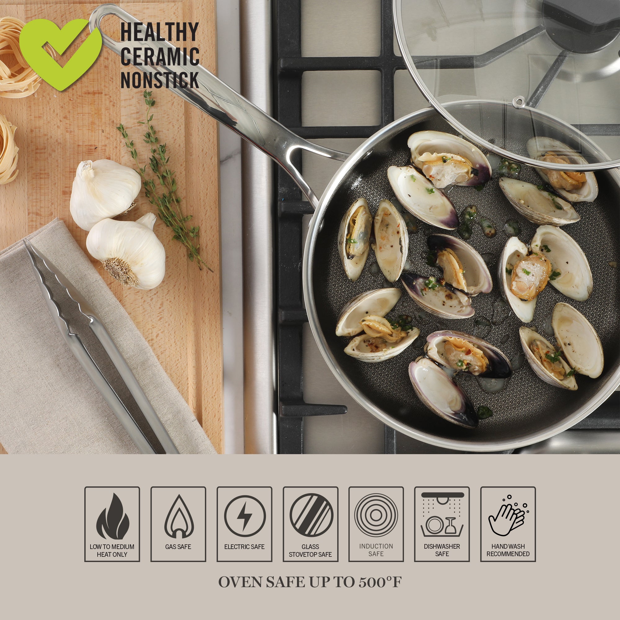 Martha Stewart Badgley Hybrid Nonstick 10 Piece TriPly Stainless Steel Pots and Pans Non-Toxic Kitchen Cookware Set - Laser Etched Non-Toxic Nonstick W/ Stay Cool Handle - Dishwasher and Induction Safe - Image 5