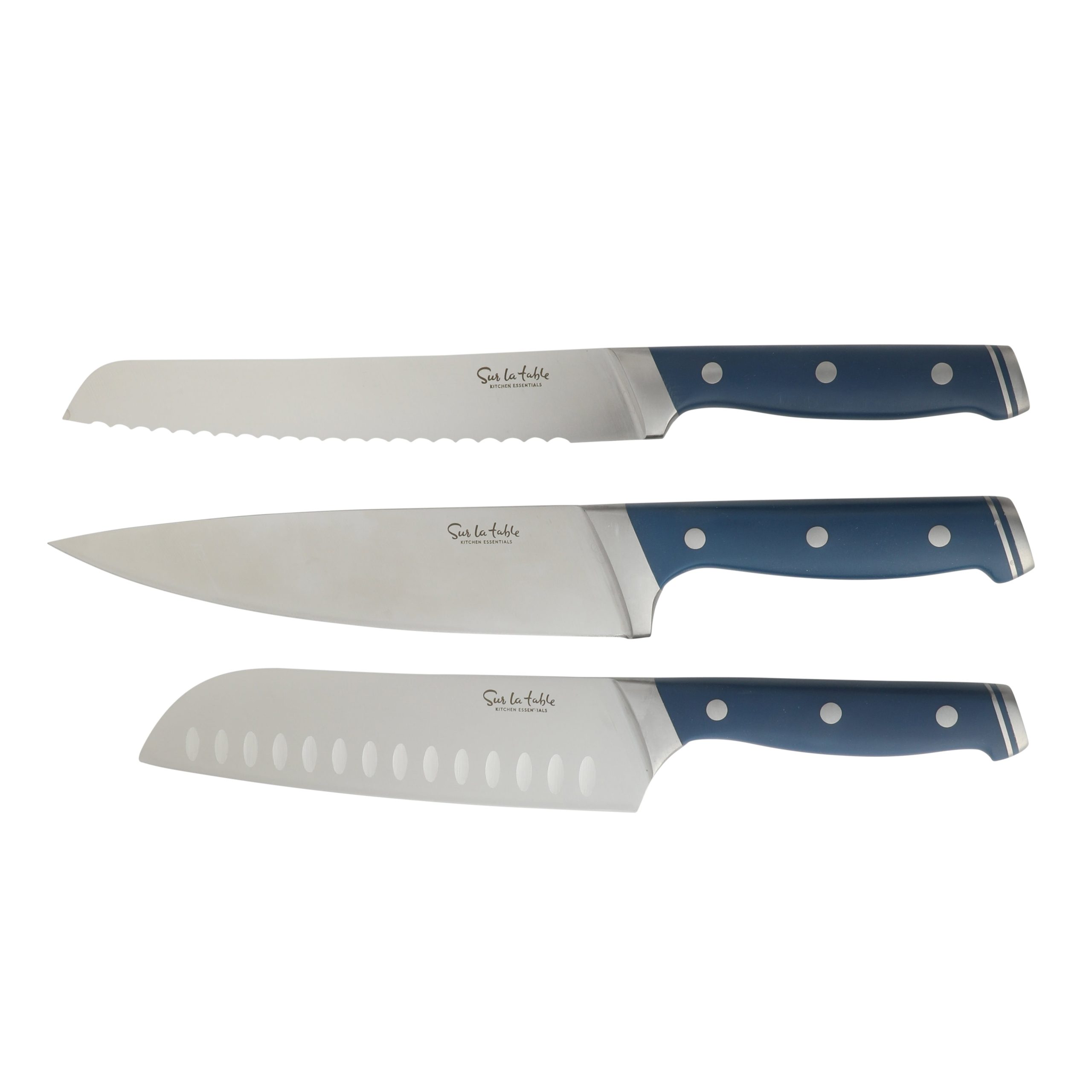 Sur La Table Kitchen Essentials 14 Piece Cutlery Set, German Steel Forged Knives, Beech Wood Block, Chef, Santoku, Bread, Steak Knives, Shears & Sharpener - Blue - Image 3