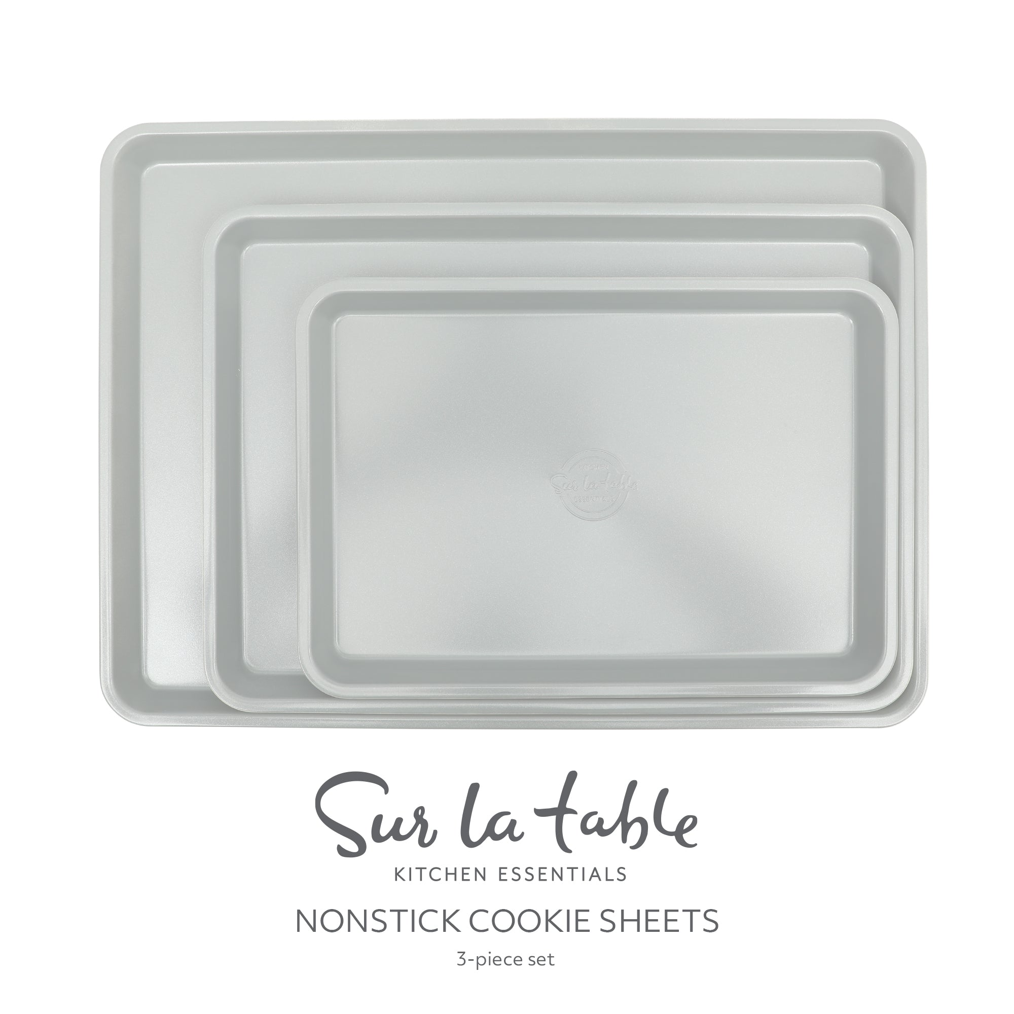 Sur La Table Kitchen Essentials Bake Sale 3-Piece Cookie Sheet Set – Nonstick Carbon Steel Baking Pans (13, 15, 18 Inch) – Grey Easy-Clean Oven Trays for Cookies, Roasting & More - Image 2