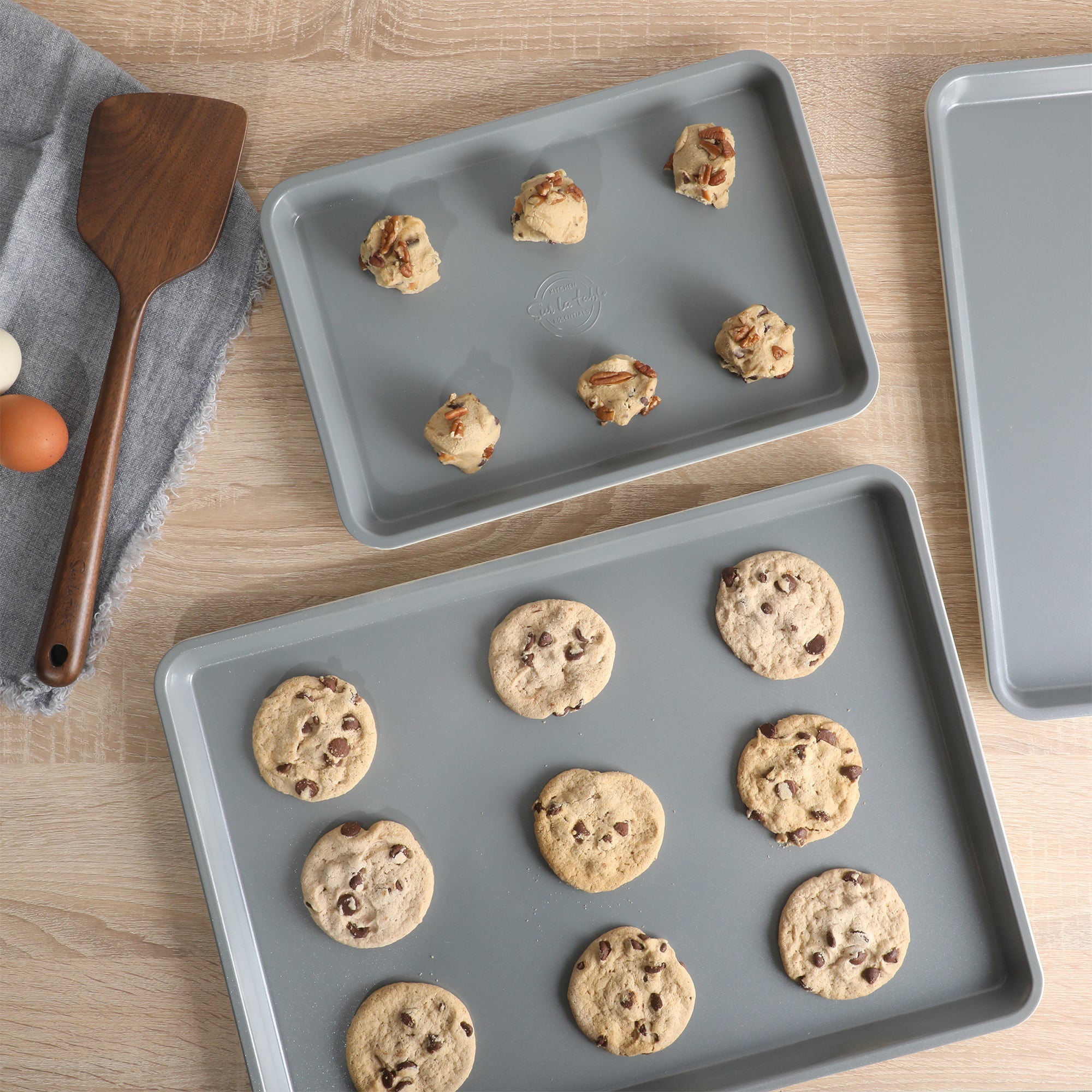 Sur La Table Kitchen Essentials Bake Sale 3-Piece Cookie Sheet Set – Nonstick Carbon Steel Baking Pans (13, 15, 18 Inch) – Grey Easy-Clean Oven Trays for Cookies, Roasting & More - Image 6