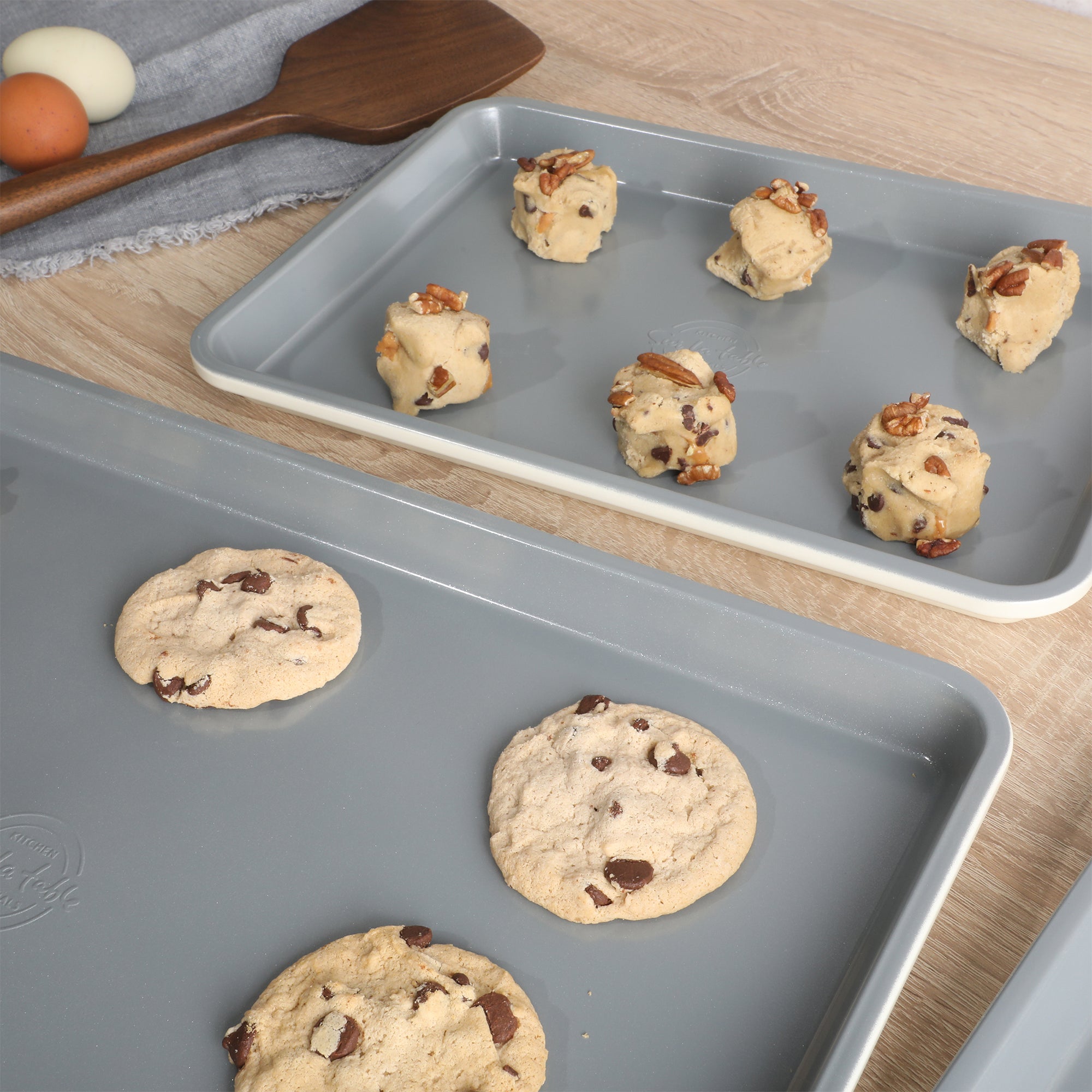 Sur La Table Kitchen Essentials Bake Sale 3-Piece Cookie Sheet Set – Nonstick Carbon Steel Baking Pans (13, 15, 18 Inch) – Grey Easy-Clean Oven Trays for Cookies, Roasting & More - Image 7