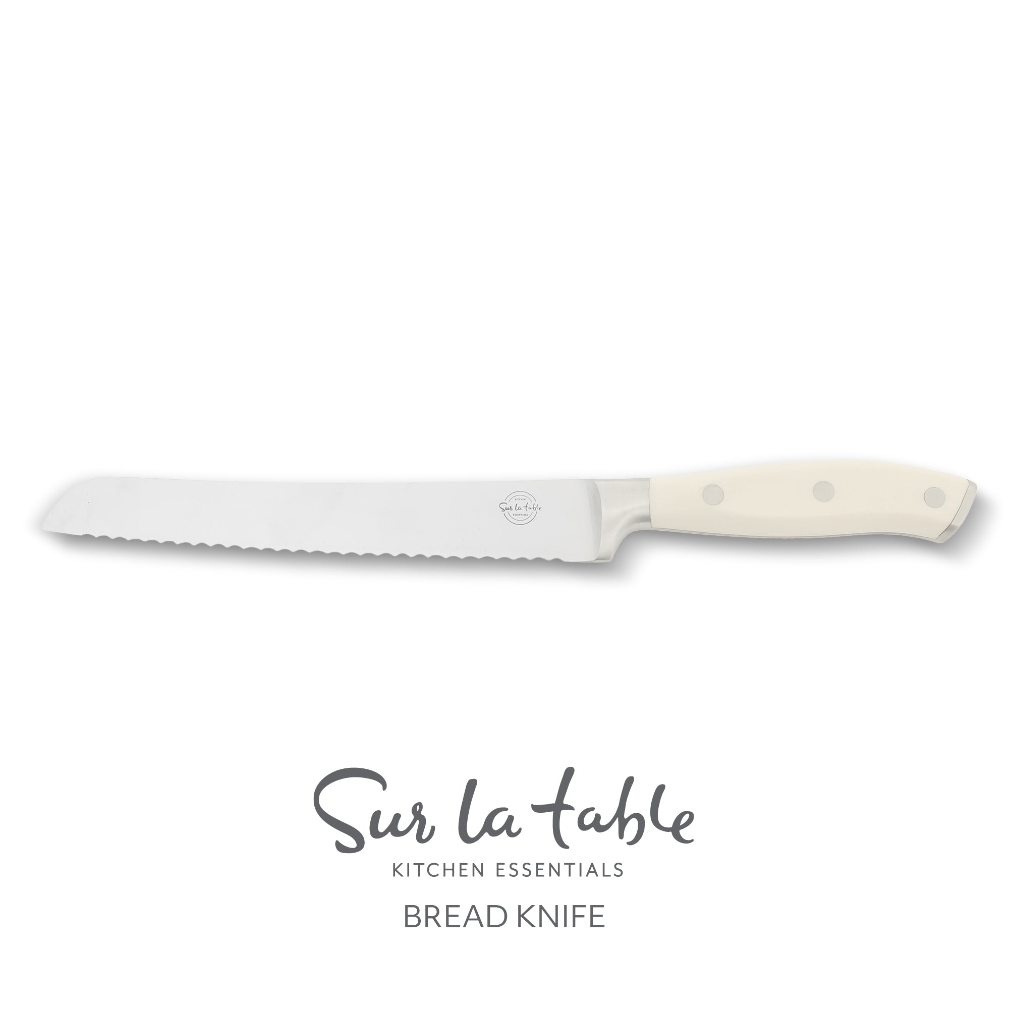 Sur La Table Kitchen Essentials Tasting Kitchen German Steel Bread Knife, 8-Inch Stainless Steel Blade – Professional Kitchen Knife with White Handle and Forged Full Tang - Image 3