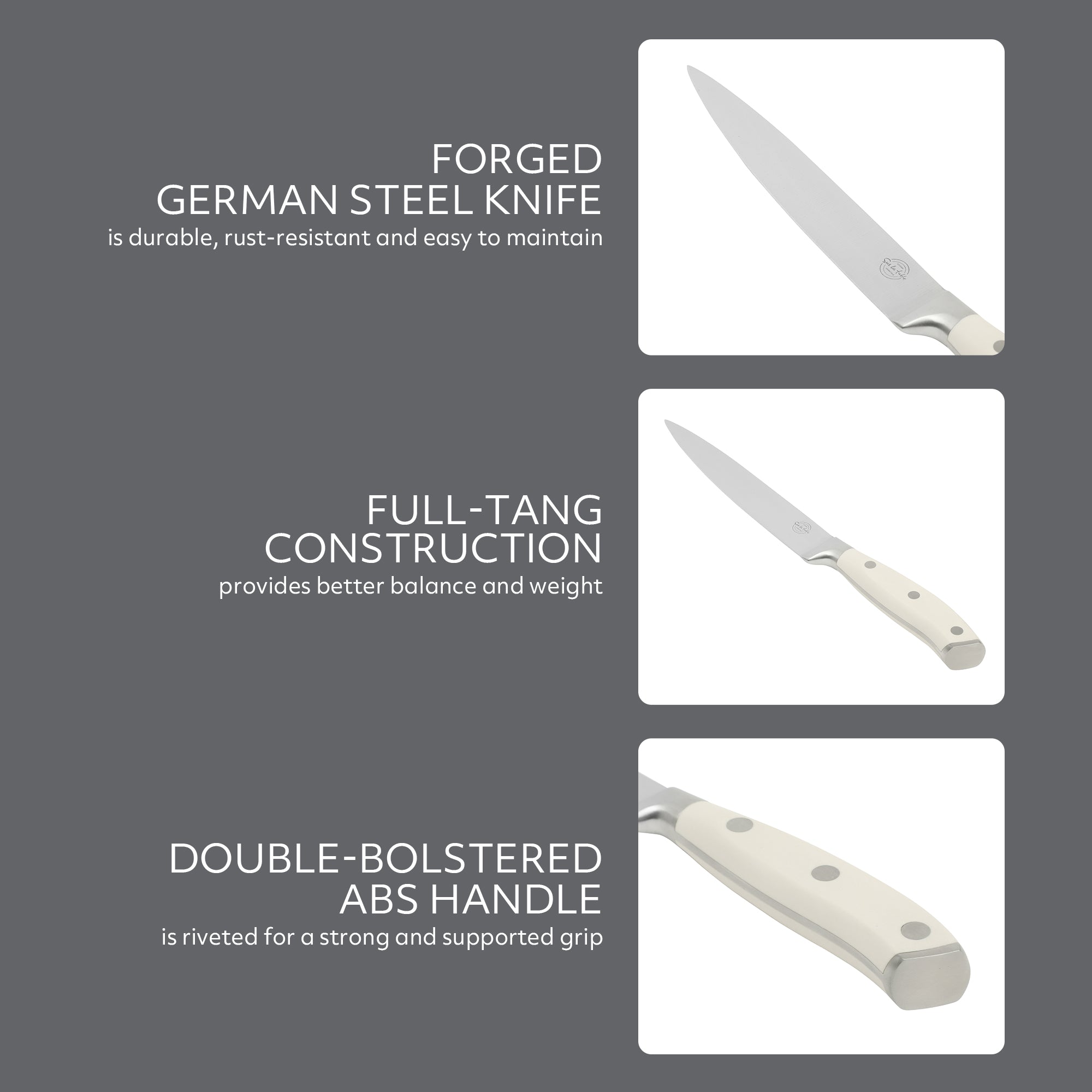 Sur La Table Kitchen Essentials Tasting Kitchen German Steel Slicer Knife, 8-Inch Stainless Steel Blade – Professional Kitchen Knife with White Handle and Forged Full Tang - Image 5