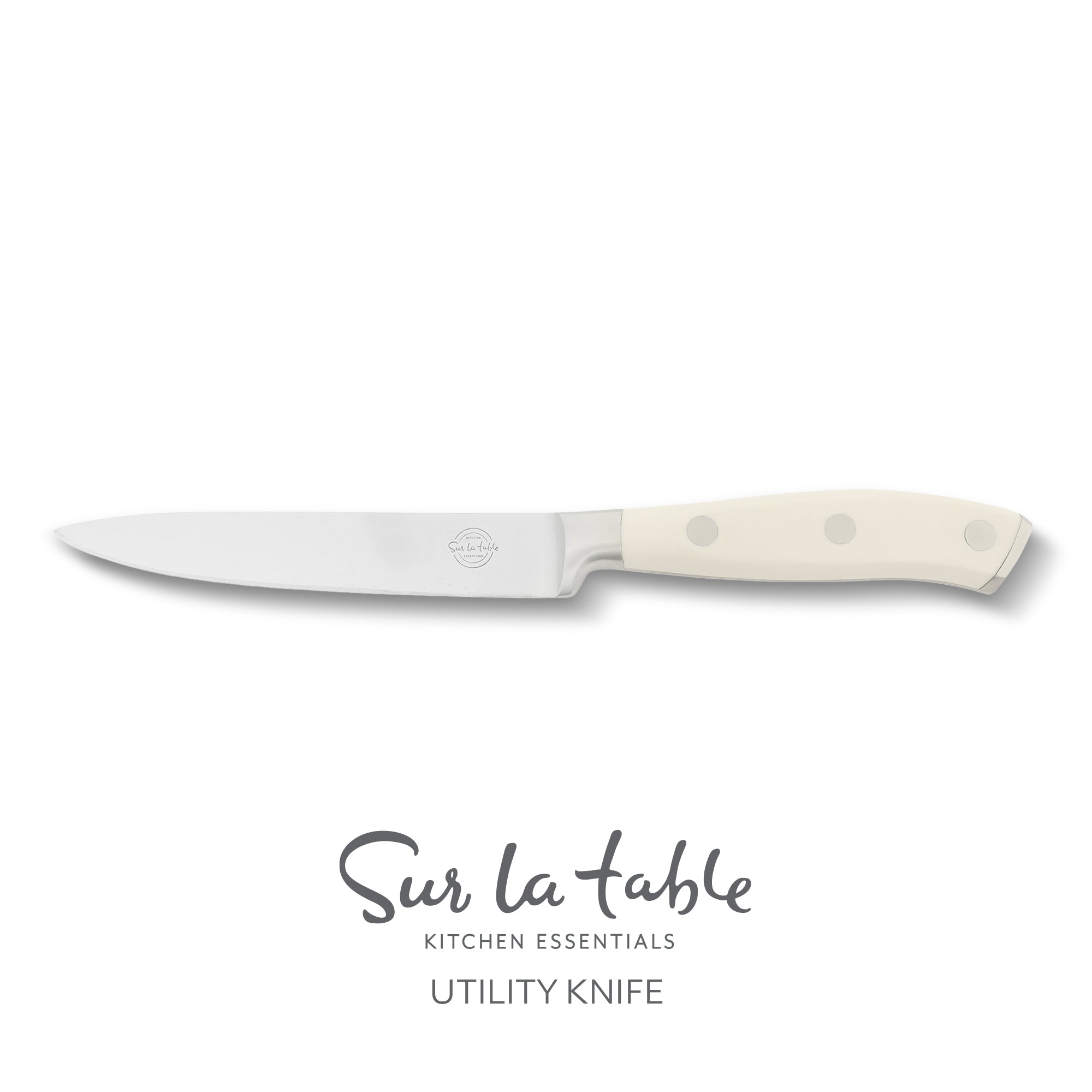 Sur La Table Kitchen Essentials Tasting Kitchen German Steel Utility Knife, 5-Inch Stainless Steel Blade – Professional Kitchen Knife with White Handle and Forged Full Tang - Image 3