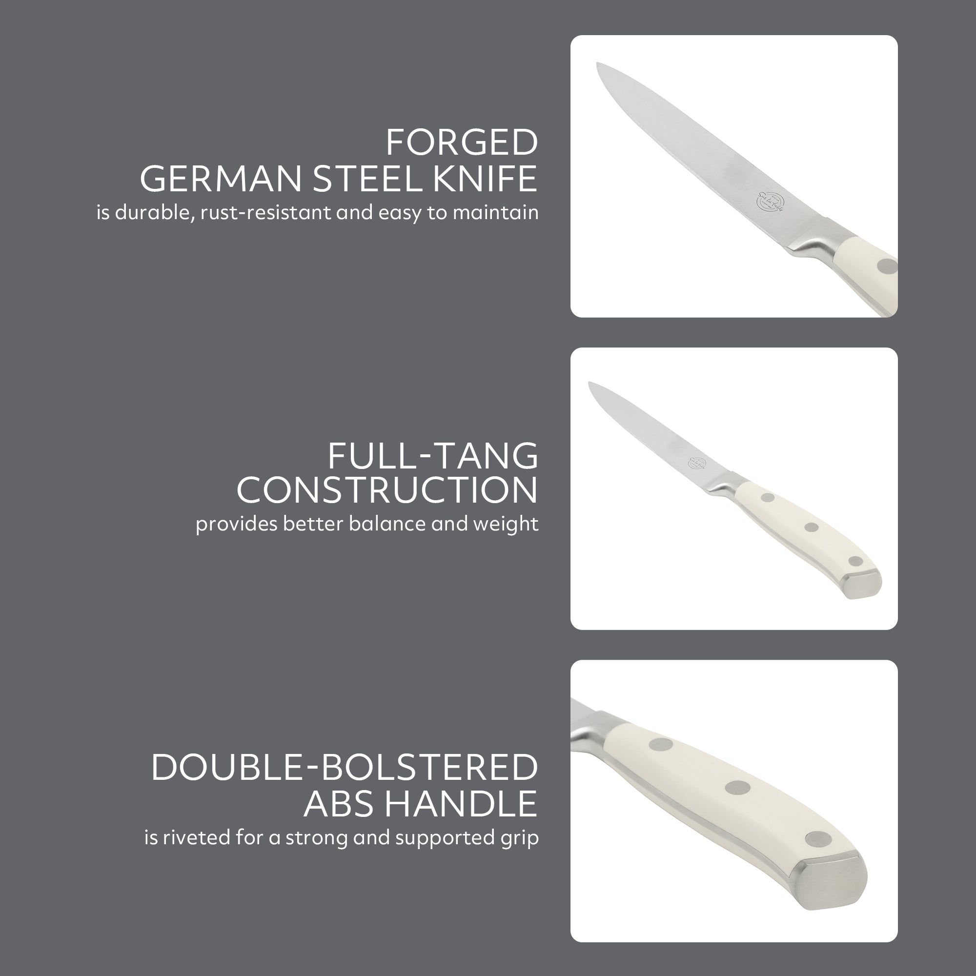 Sur La Table Kitchen Essentials Tasting Kitchen German Steel Utility Knife, 5-Inch Stainless Steel Blade – Professional Kitchen Knife with White Handle and Forged Full Tang - Image 5