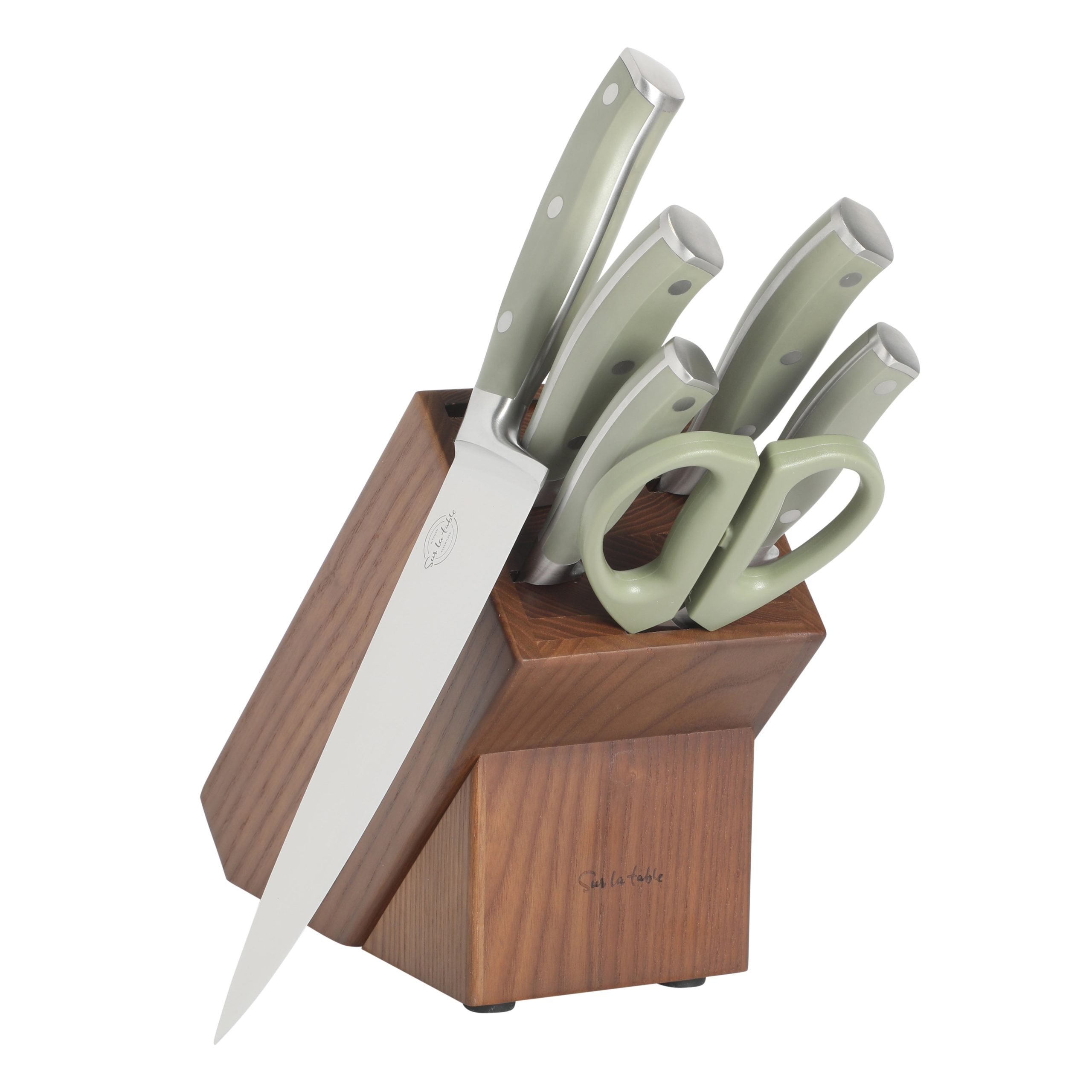 Sur La Table Kitchen Essentials Tasting Kitchen High-Carbon German Steel 7 Piece Full Tang Forged Cutlery Knife Block Set - W/ Ashwood Block - Image 10