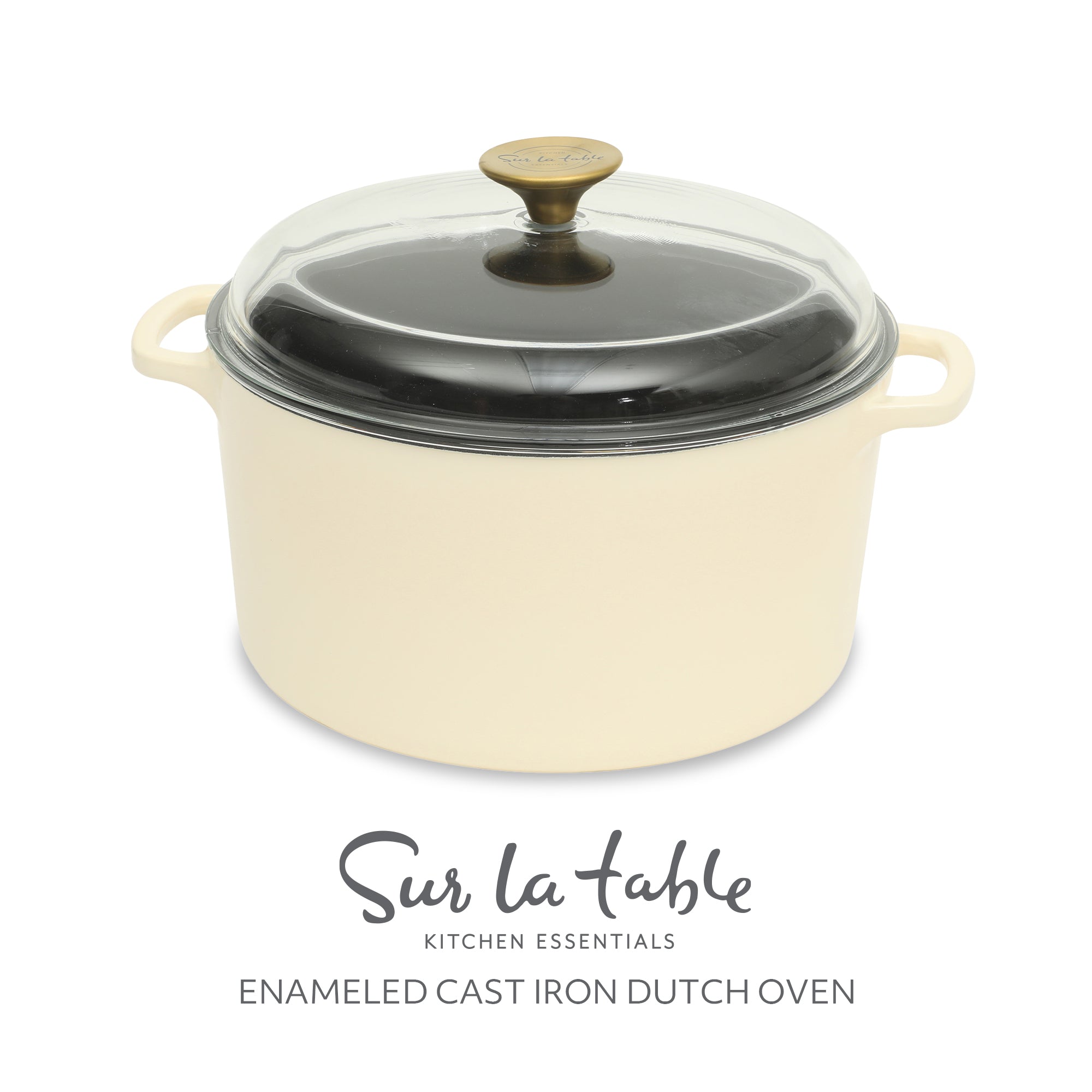 Sur La Table Kitchen Essentials Supper Club 5-Quart Enamel-Coated Cast Iron Dutch Oven Pot with Oven Safe Glass Lid, Oven-to-Table Cookware for Bread, Soups, Stews & Braising - Image 3