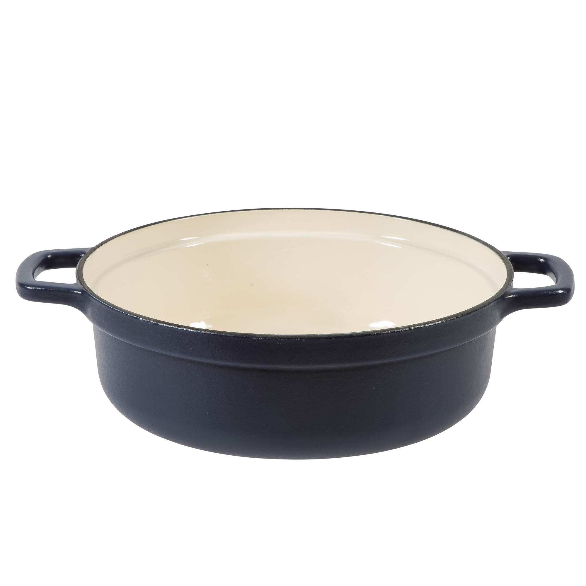 Sur La Table Kitchen Essentials 4-Piece Enameled Cast Iron Stackable Cookware Set, 5.3 Qt Dutch Oven with Lid, Braiser & Grill Pan, Navy Blue, Gold Knob Oven Safe to 500°F, Induction Compatible - Image 7