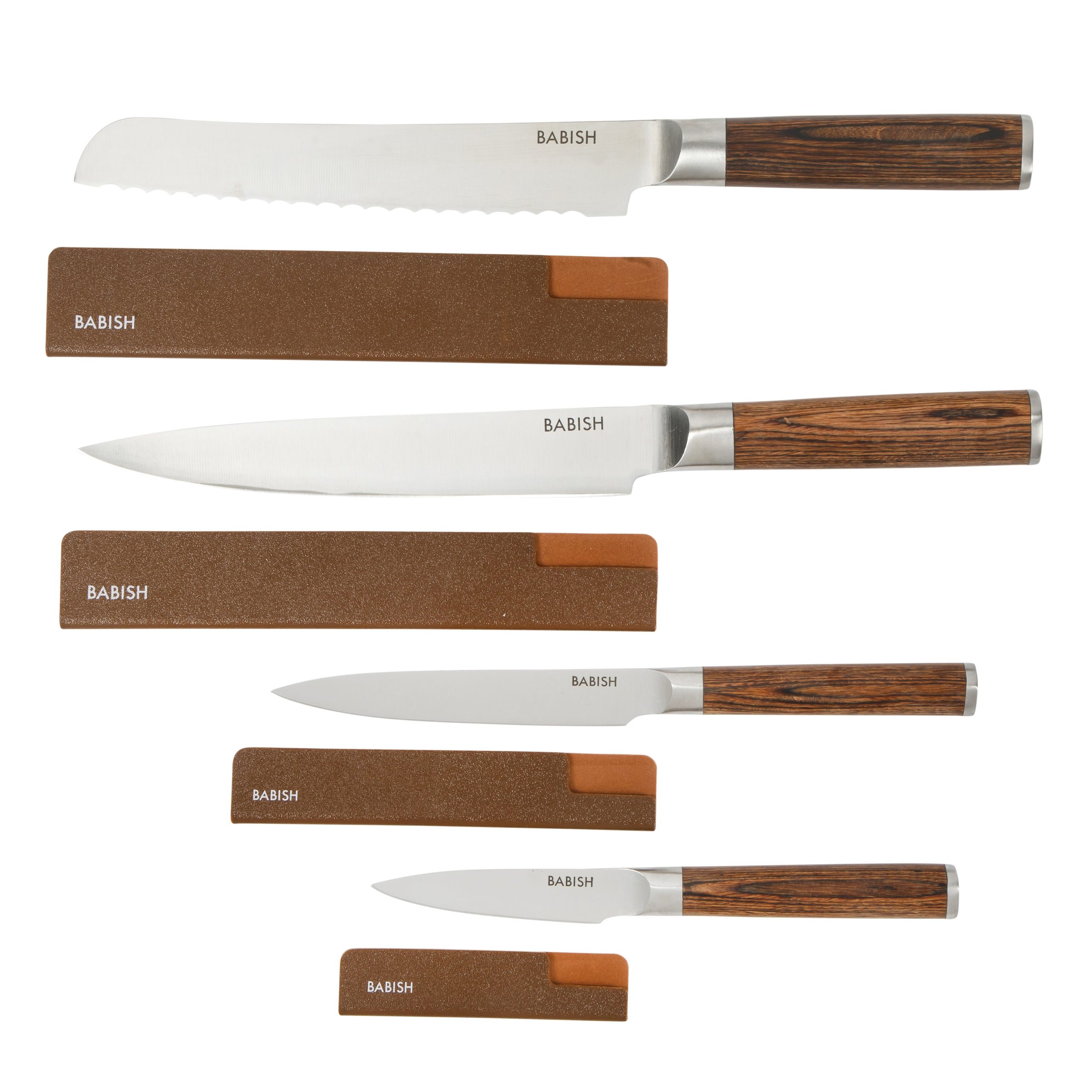Babish 14-Piece Full Tang Forged Light/Dark Pakka Wood Kitchen Knife Set – High-Carbon 1.4116 German Steel Cutlery with Protective Sheaths – Professional Chef Knife Set - Image 10