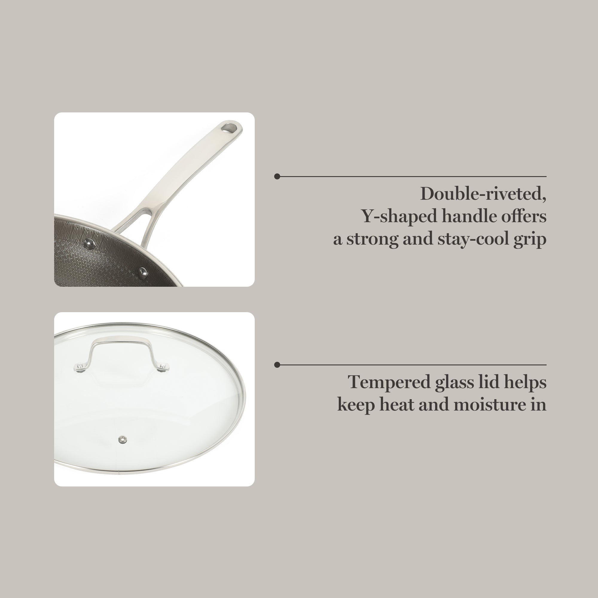 Martha Stewart Badgley Hybrid Nonstick 12 Inch TriPly Stainless Steel Large Fry Pan With Lid & Stay Cool Handle - Laser Etched Non-Toxic Nonstick Skillet - Dishwasher and Induction Safe - Image 5
