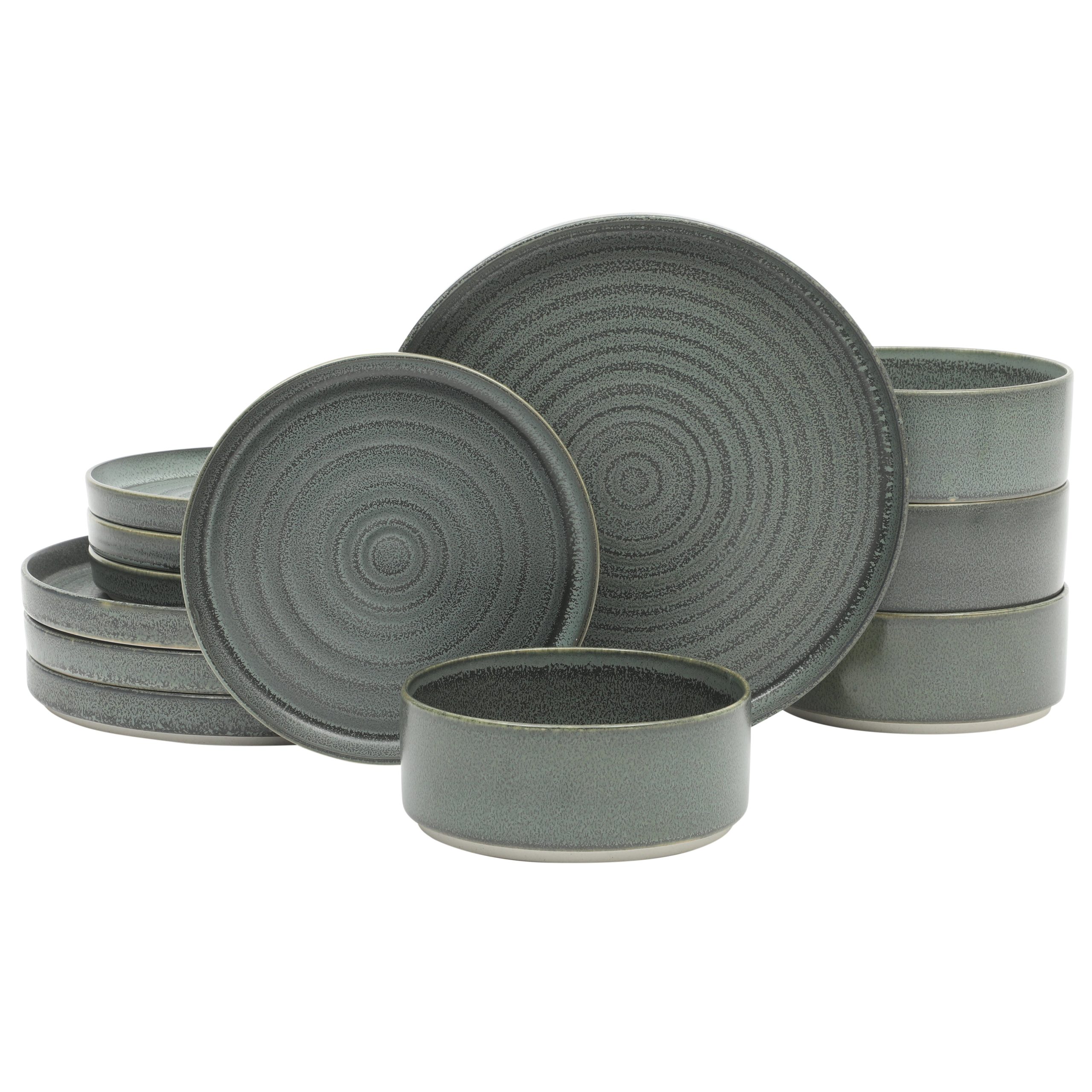 Gibson Elite Echo Bay 12 Piece Porcelain Reactive Glaze (Service for 4) Ceramic Plates and Bowls Modern Stackable Dinnerware Set - Image 15