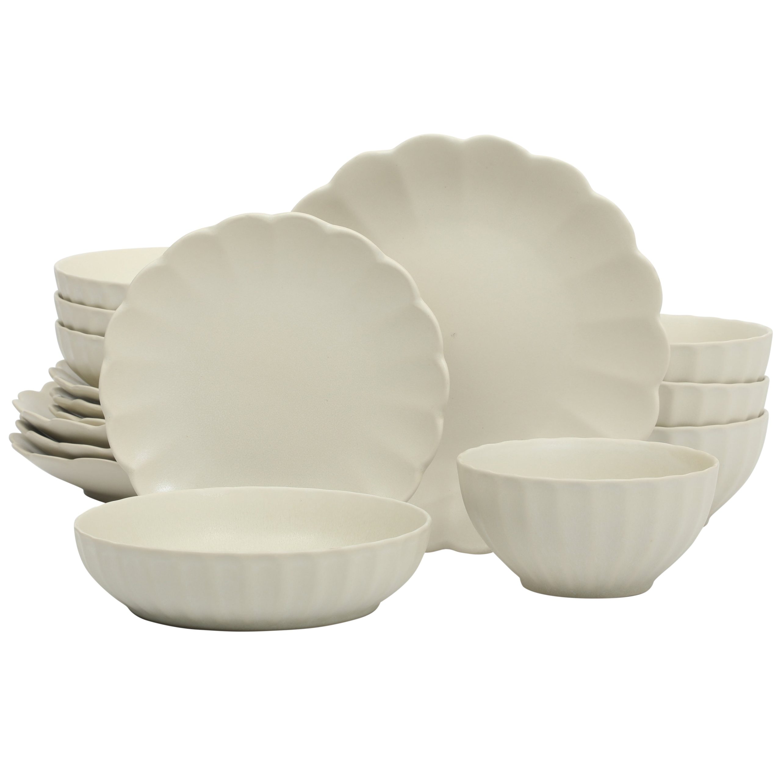 Gibson Elite Malibu Shore 16 Piece Scallop Stoneware Reactive Glaze (Service for 4) Ceramic Plates and Bowls Dinnerware Set - Image 15