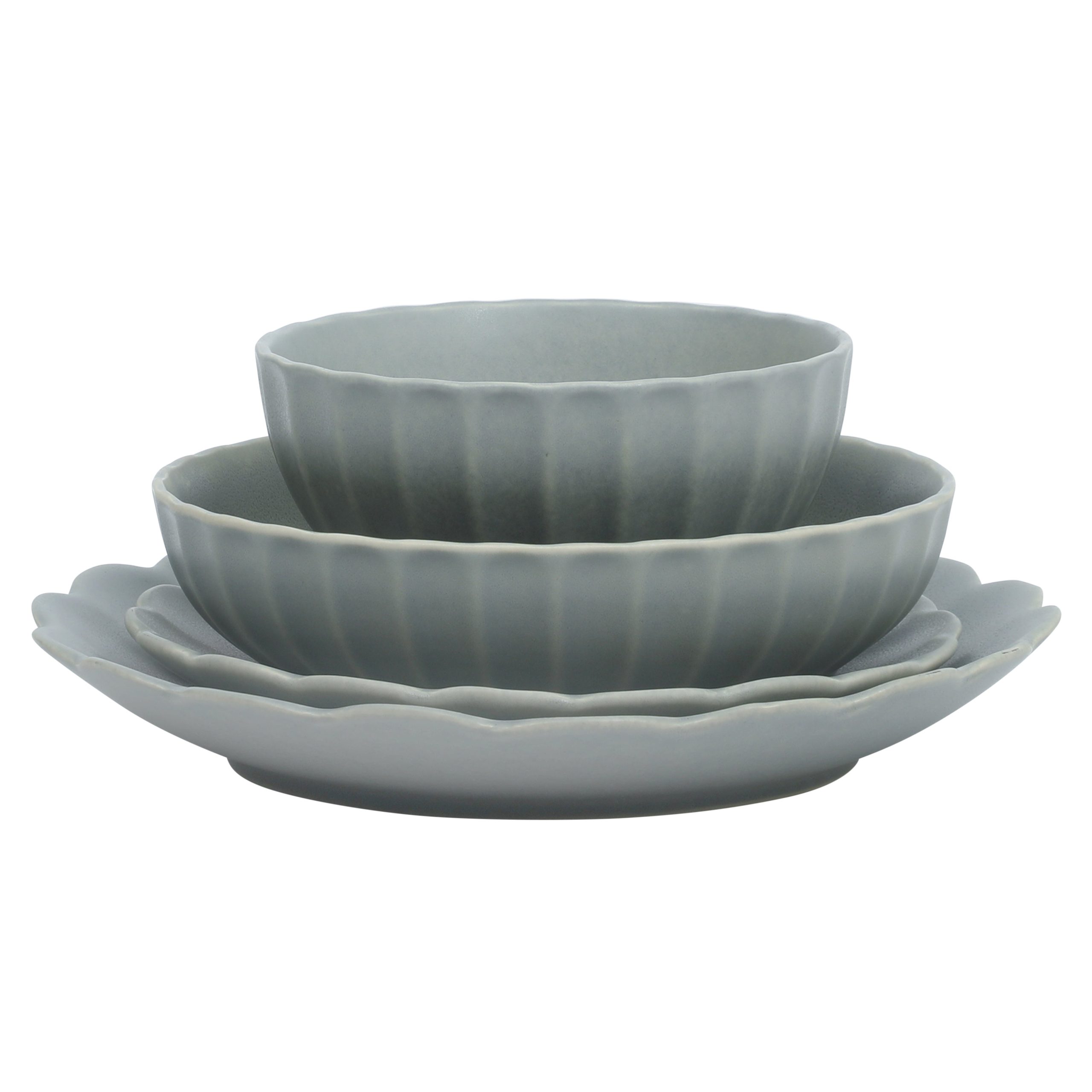 Gibson Elite Malibu Shore 16 Piece Scallop Stoneware Reactive Glaze (Service for 4) Ceramic Plates and Bowls Dinnerware Set - Image 8