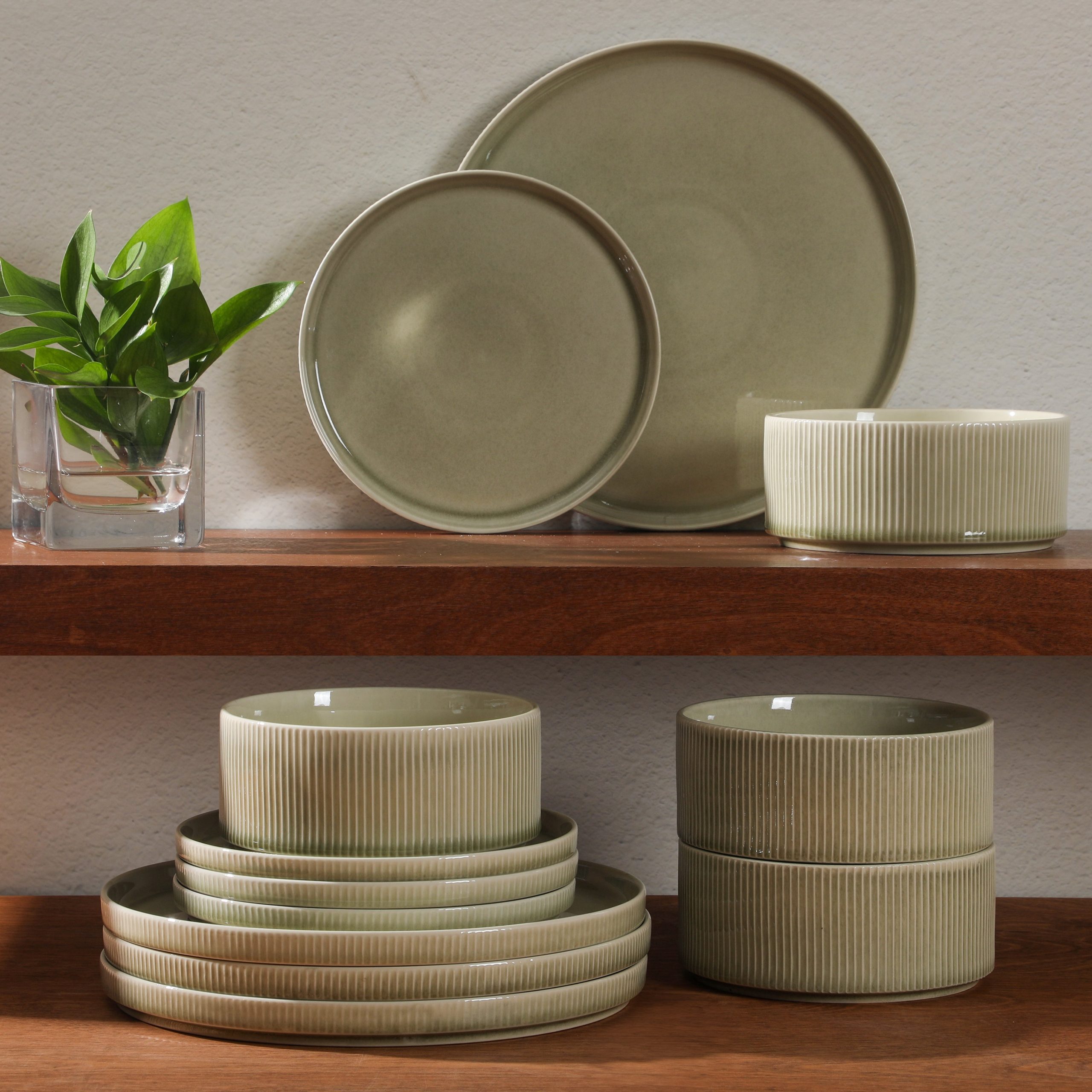 Gibson Elite Solana Coast 12 Piece Stoneware Reactive Glaze (Service for 4) Ceramic Plates and Bowls Modern Shape Embossed Dinnerware Set - Image 11