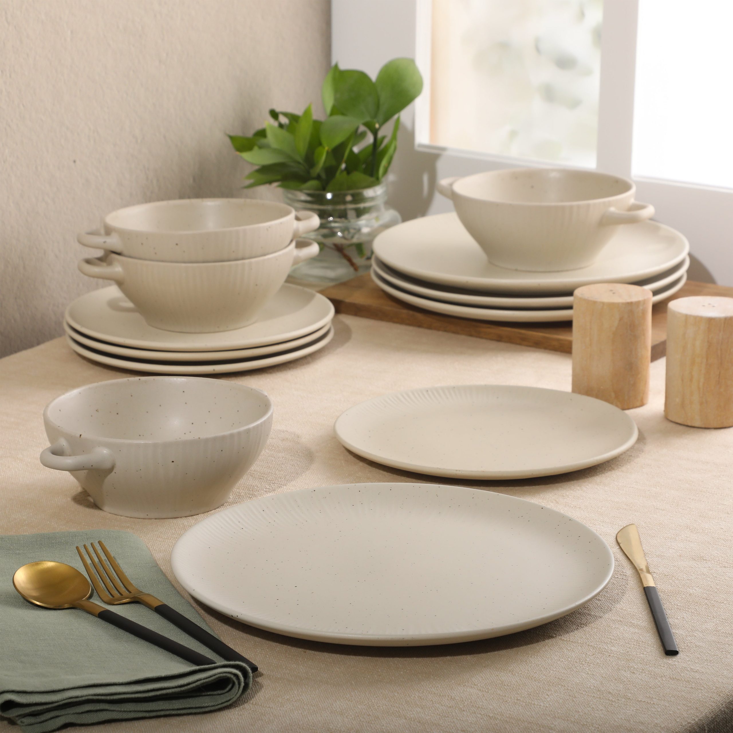 Gibson Elite Clover Hill 12-Piece Stoneware Dinnerware Set – Embossed Plates and Bowls with Matte Speckled Reactive Glaze, Service for 4 – Microwave & Dishwasher Safe - Image 12
