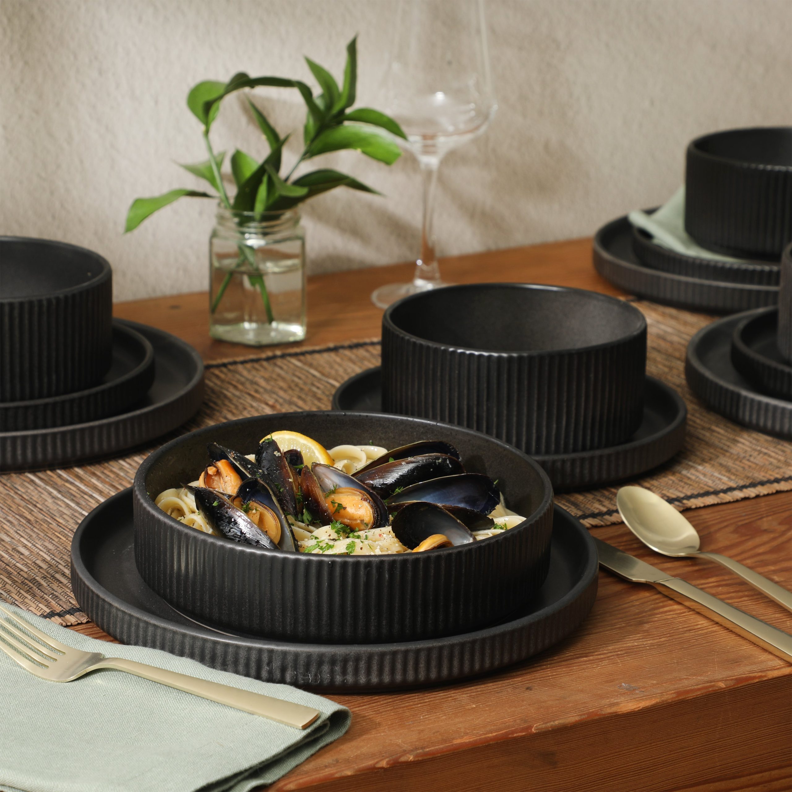 Gibson Elite Deerfield 16-Piece Stoneware Dinnerware Set – Stackable Plates and Bowls, Reactive Glaze Finish, Service for 4 – Microwave & Dishwasher Safe - Image 2