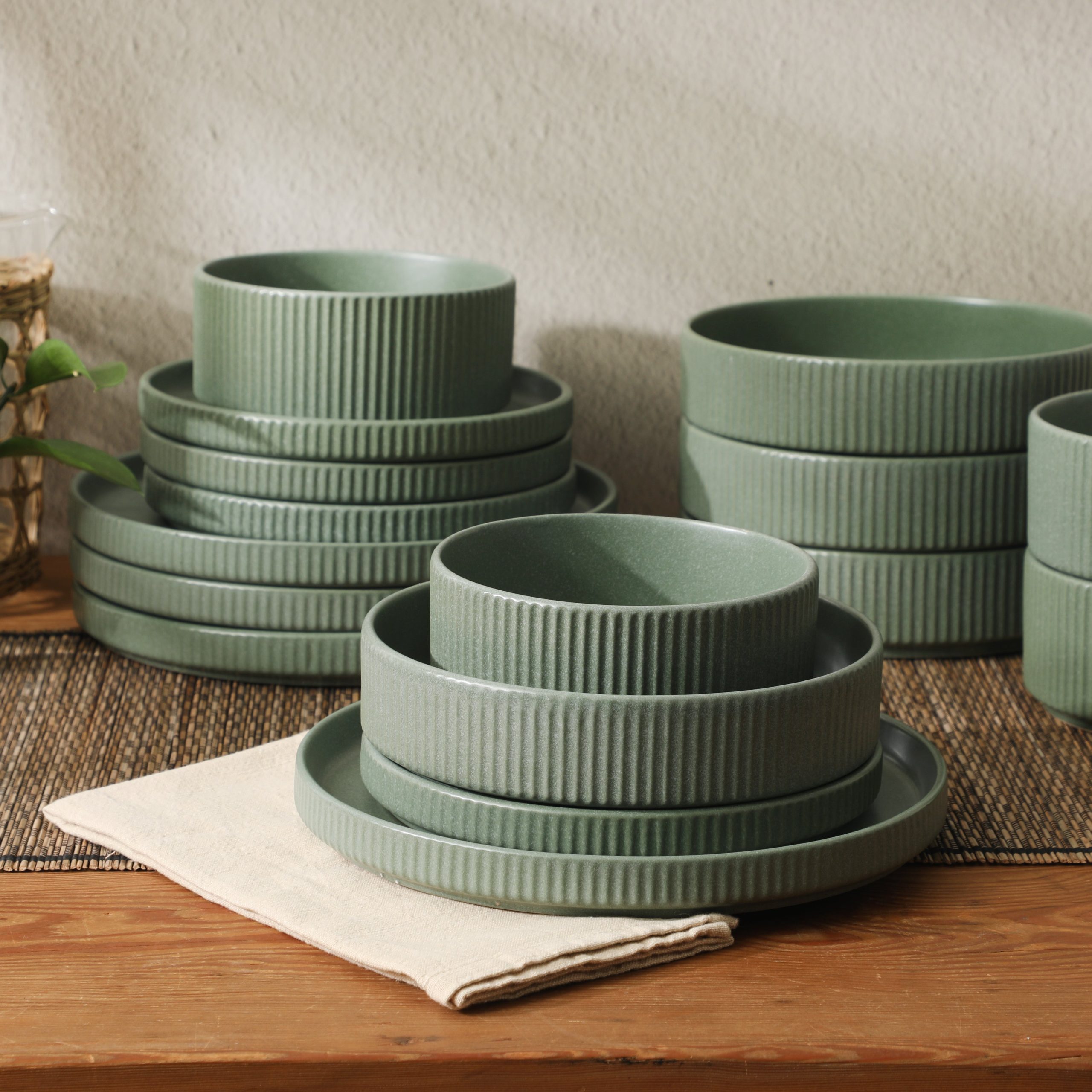 Gibson Elite Deerfield 16-Piece Stoneware Dinnerware Set – Stackable Plates and Bowls, Reactive Glaze Finish, Service for 4 – Microwave & Dishwasher Safe - Image 14
