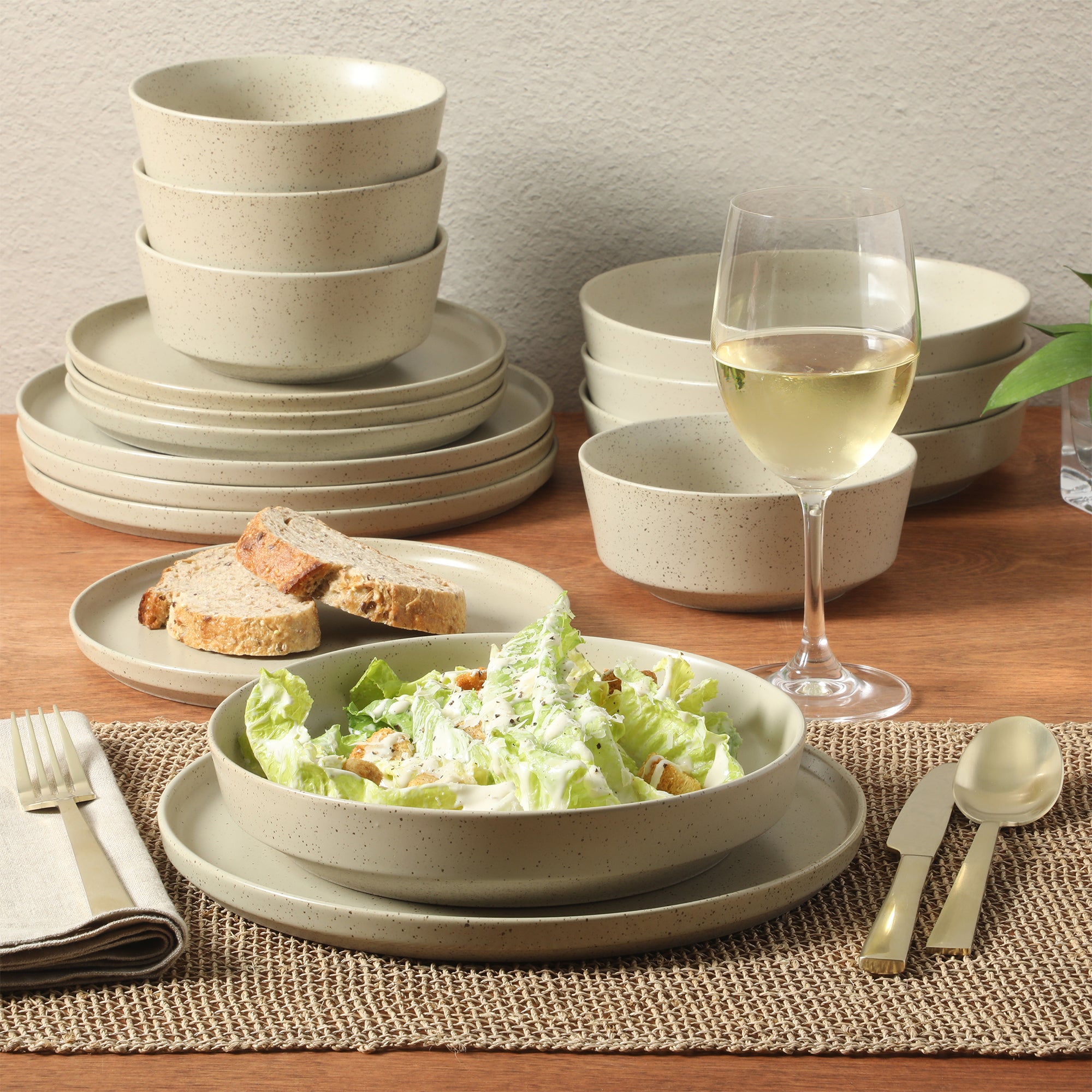 Gibson Elite Overbrook 16-Piece Pottery Clay Stoneware Dinnerware Set – Reactive Glaze, Stackable Plates and Bowls w/ Pasta Bowl, Service for 4 – Microwave & Dishwasher Safe - Image 12